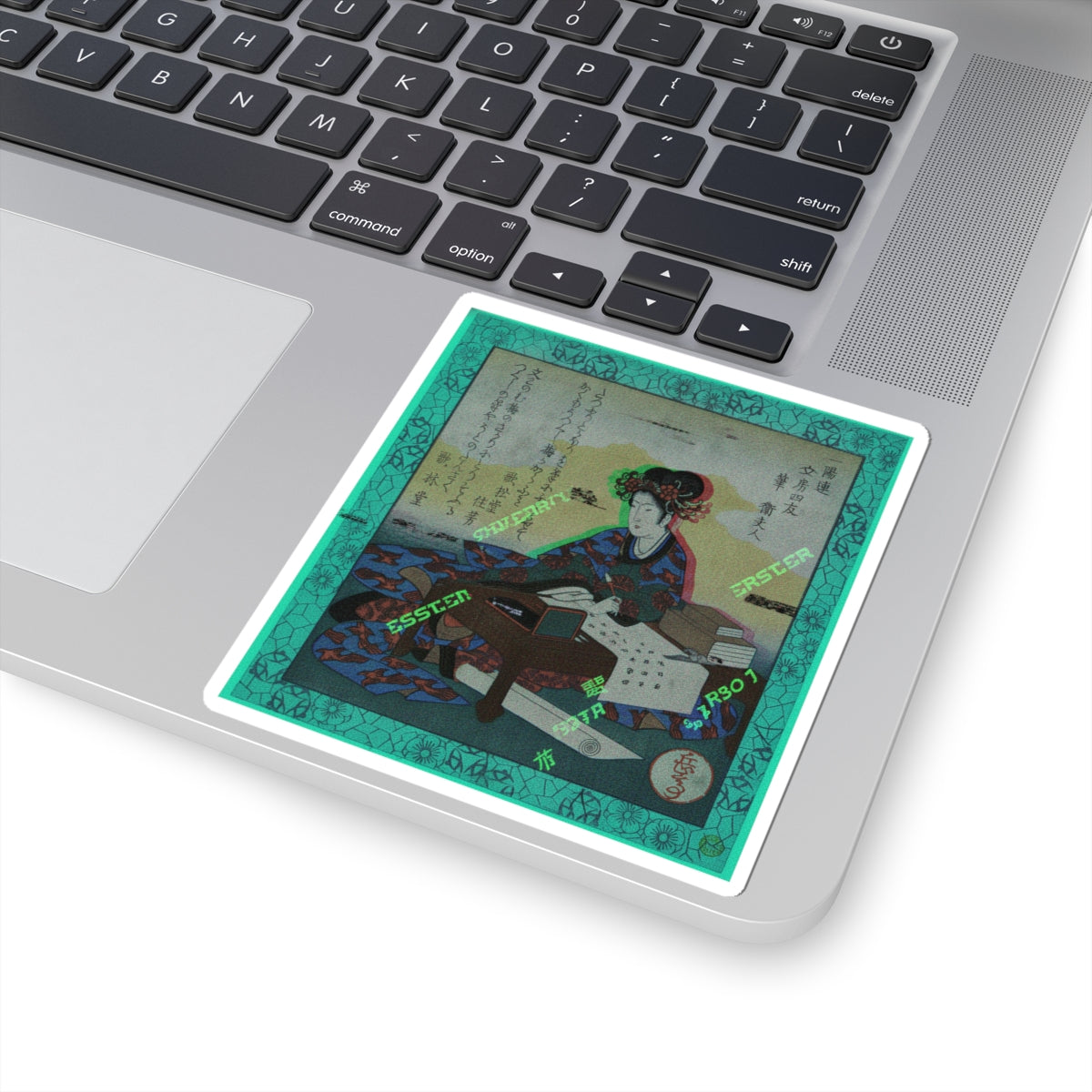 Glitch Culture — Chinese Lady Seated At A Table, Composing An Ode — Kiss-Cut Sticker