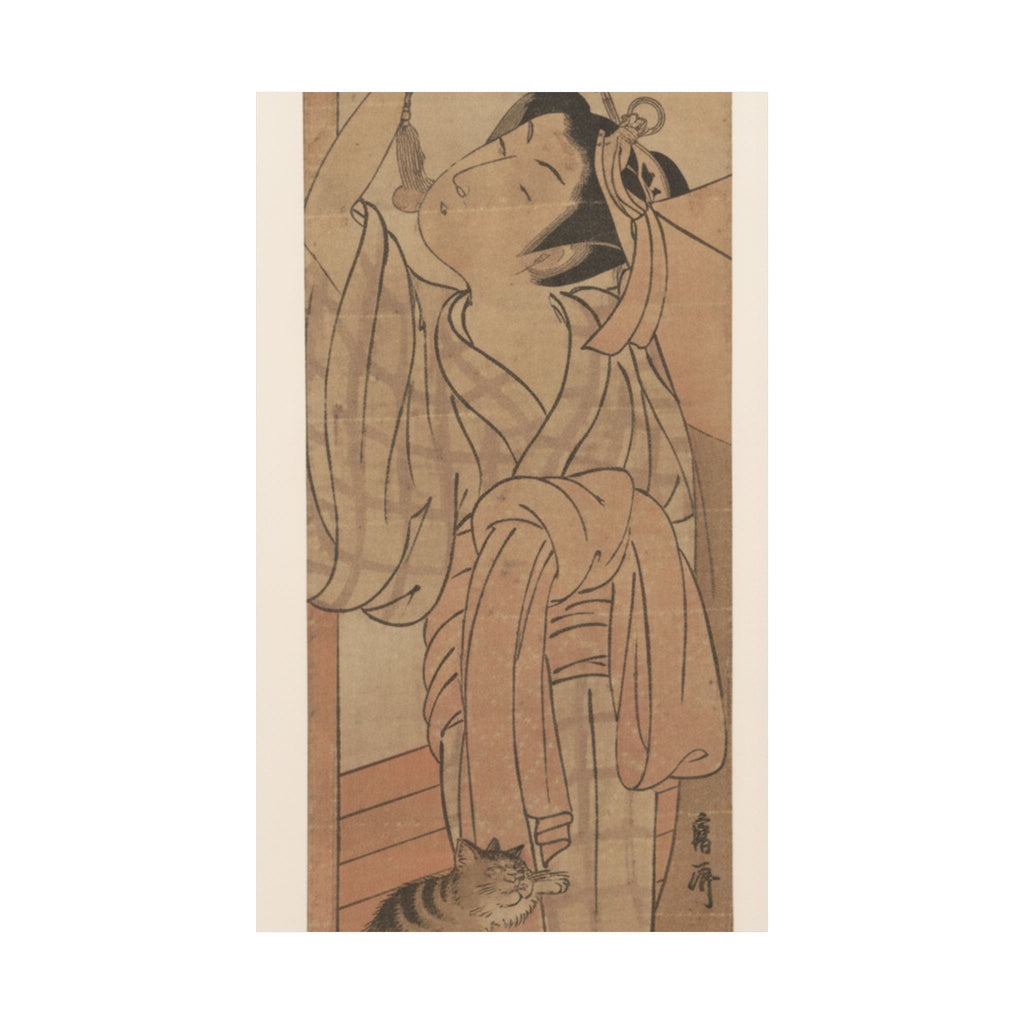 Ecommerce Main — Young Lady Toying With The Tassel Of Her Bed–Net While A Cat Plays At Her Feet — Matte Poster