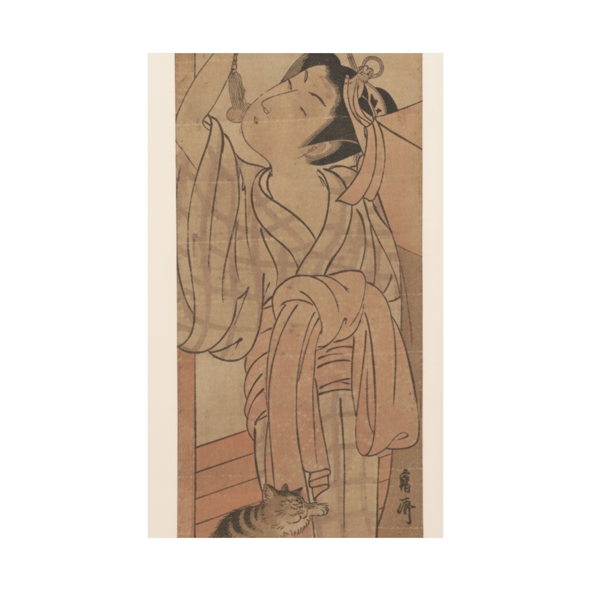 Ecommerce Main — Young Lady Toying With The Tassel Of Her Bed–Net While A Cat Plays At Her Feet — Matte Poster