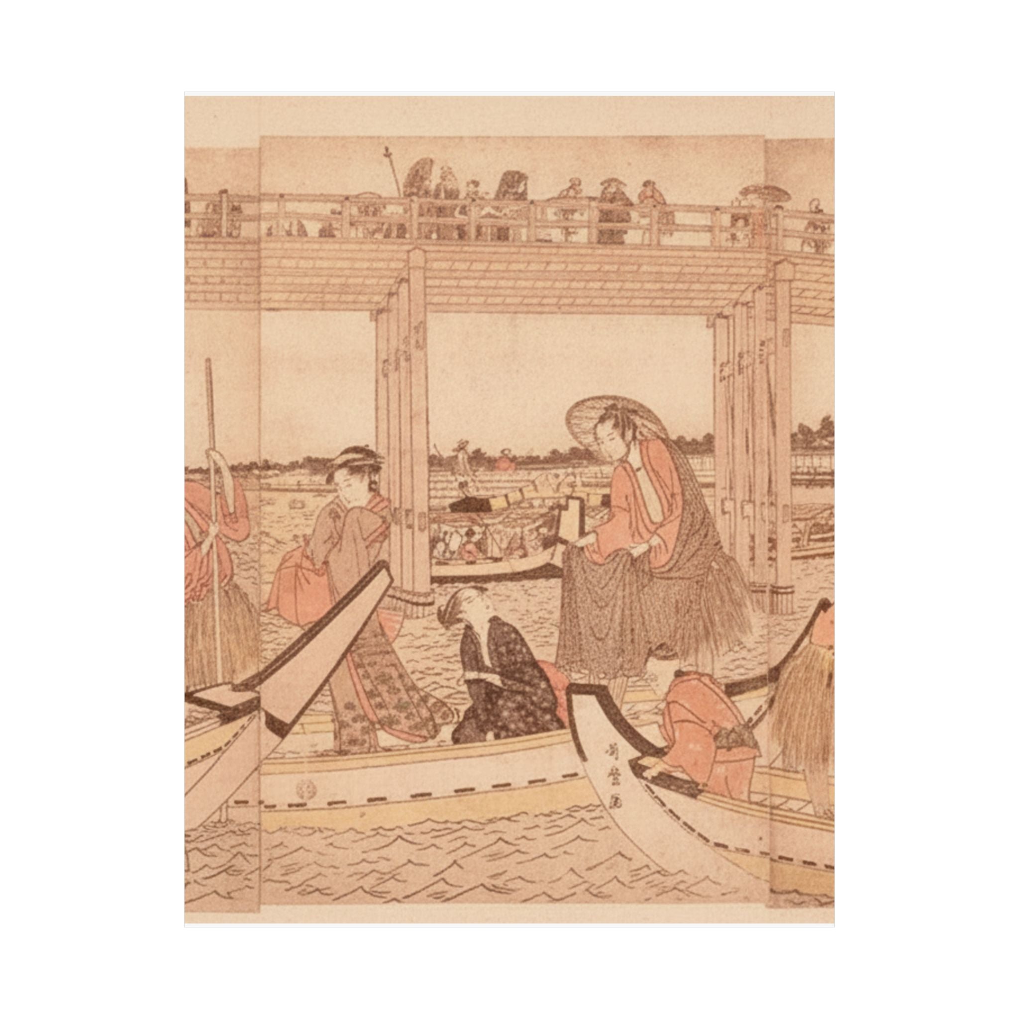 Southern Sunset — Fishing Boats With Nets Under Ryōgoku Bridge — Matte Poster