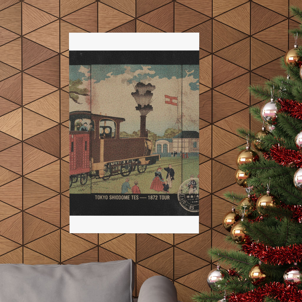 Vintage Bootleg — Illustration Of A Steam Locomotive Passing Shiodome In Tokyo (Tōkyō Shiodome Tes — Matte Poster