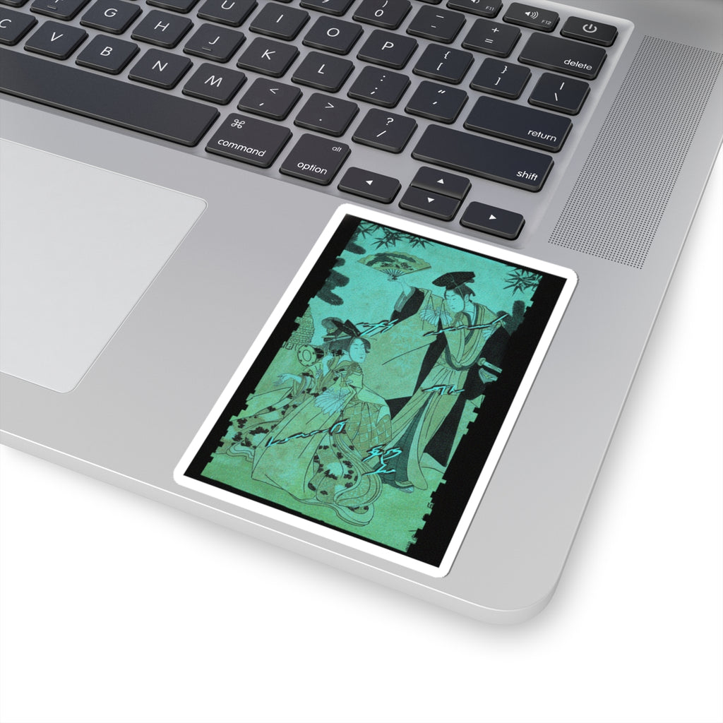 Glitch Culture — Young Lady With Drum And Man With Fan Saluting Her — Kiss-Cut Sticker