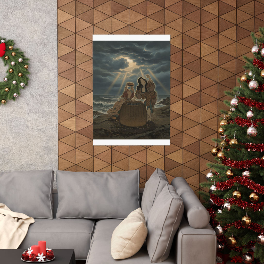 Dramatic Storm — Fisherwoman With A Basket And Two Boys — Matte Poster