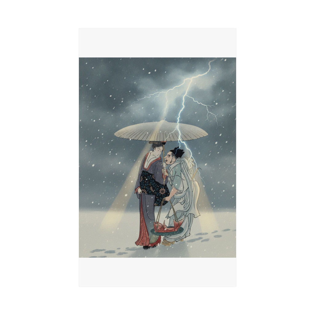 Dramatic Storm — Ebisu And Benten Walking In The Snow — Matte Poster