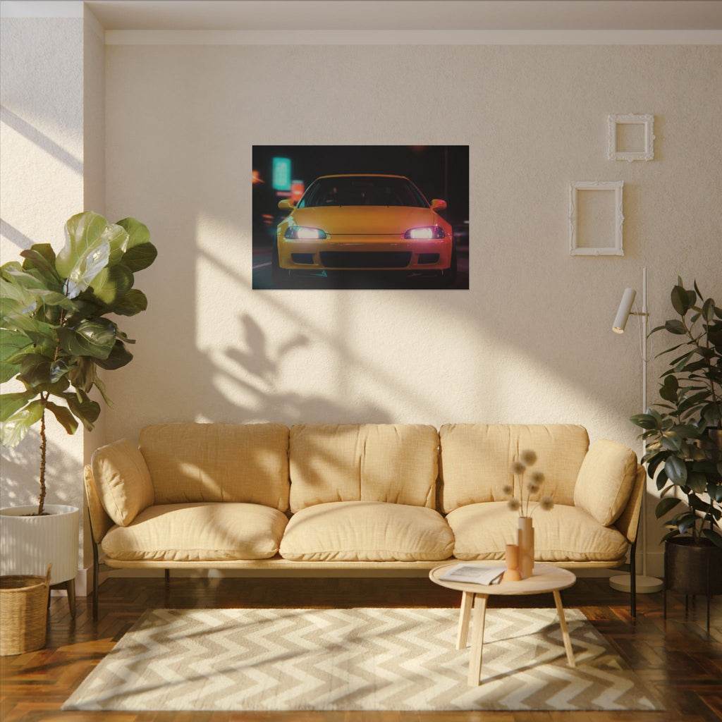 Neon Night JDM Yellow Coupe Street Matte Canvas