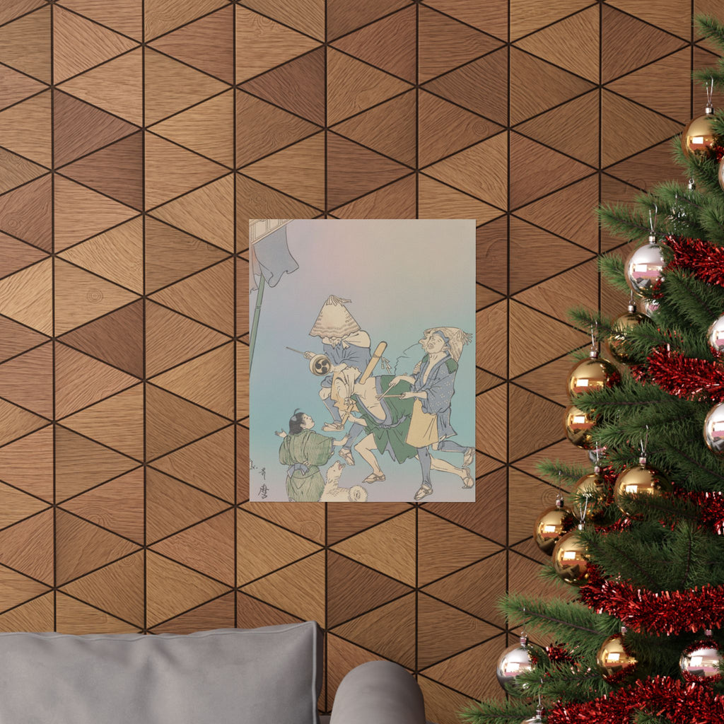 Affirmation — Three Revelers Of The Lower Classes, Wearing Komuso Hats, With Small Boy And Dog — Matte Poster