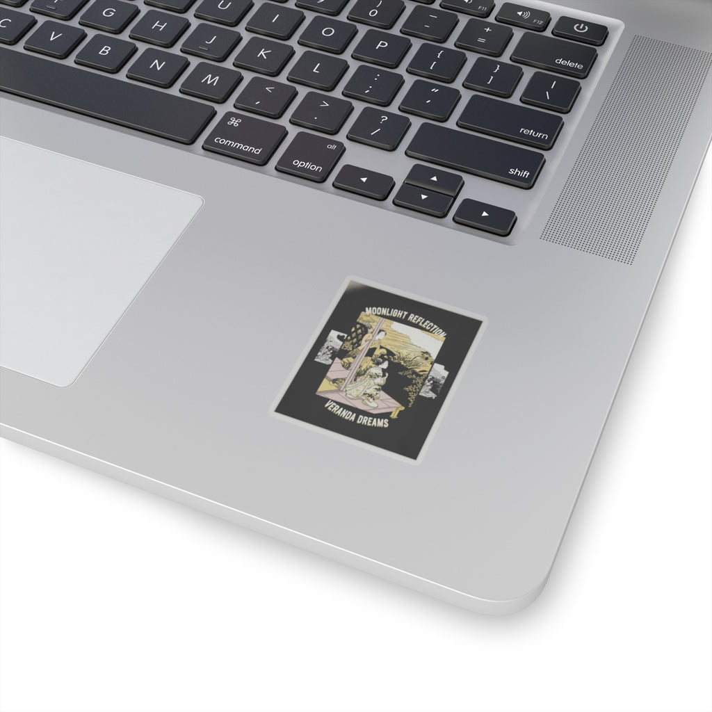 Streetwear Collage — Two Girls On A Veranda Beside A Stream With The Moon — Kiss-Cut Sticker