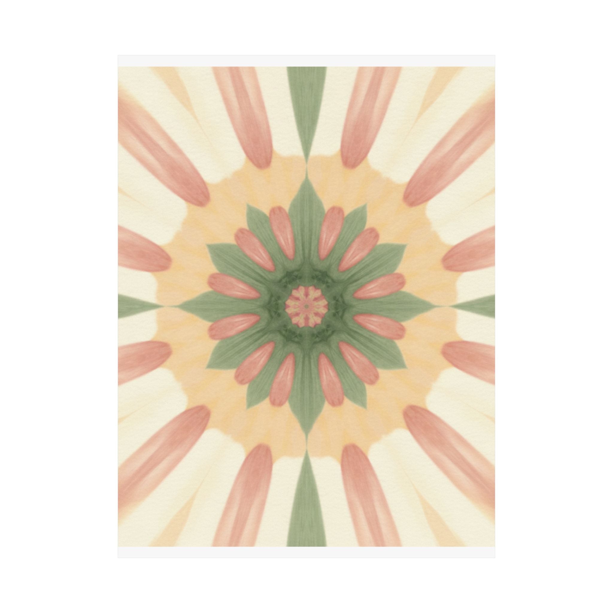 Peach and Sage Floral Kaleidoscope Mandala Poster