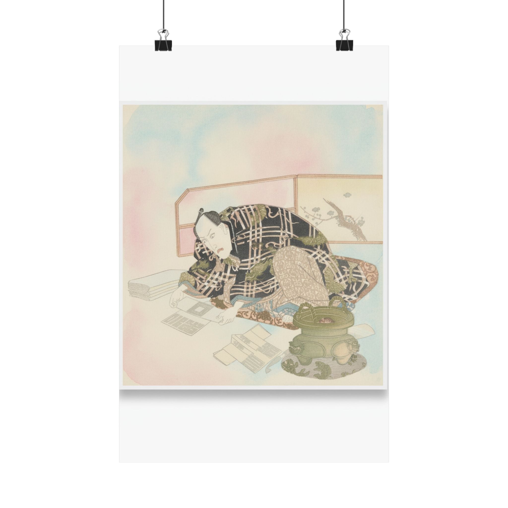 Watercolor — Ichikawa Danjūrō Vii Preparing New Year'S Gifts — Matte Poster