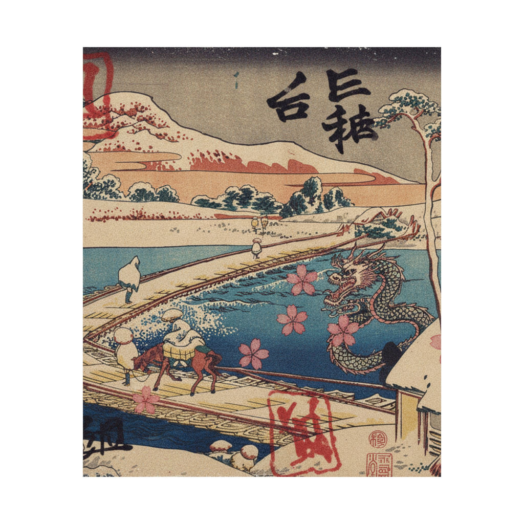 Japanese Street — Old View Of The Boat-Bridge At Sano In Kōzuke Province (Kōzuke Sano Funabashi No — Matte Poster
