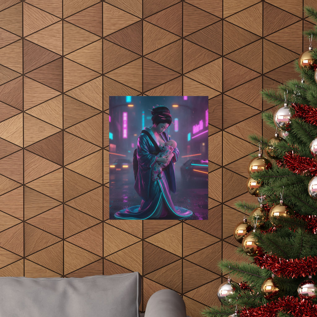 Neon Noir — Young Mother Nursing Her Baby — Matte Poster