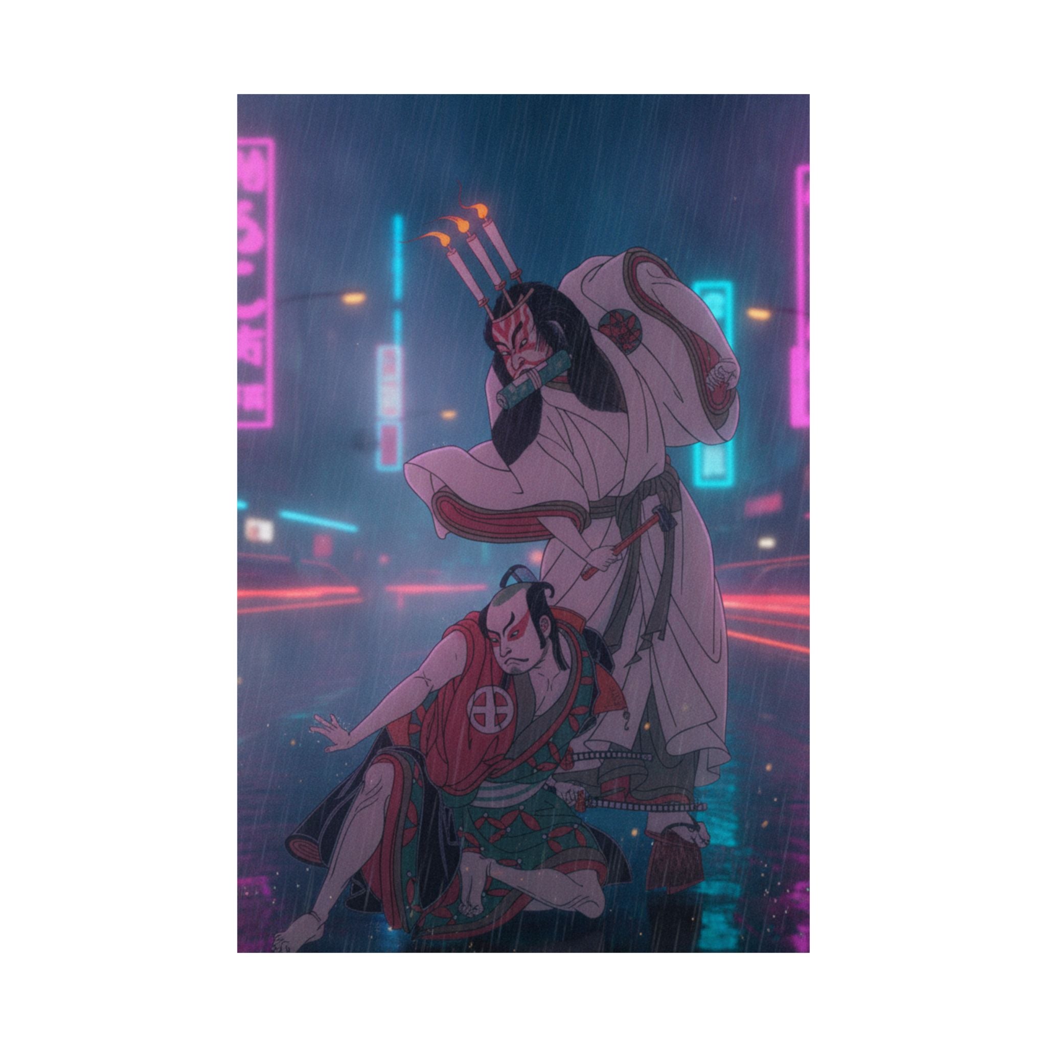 Neon Noir — Kabuki Actors Ichimura Uzaemon Ix As Ko-Kakeyama And Ōtani Hiroji Iii As Kōga Sa — Matte Poster