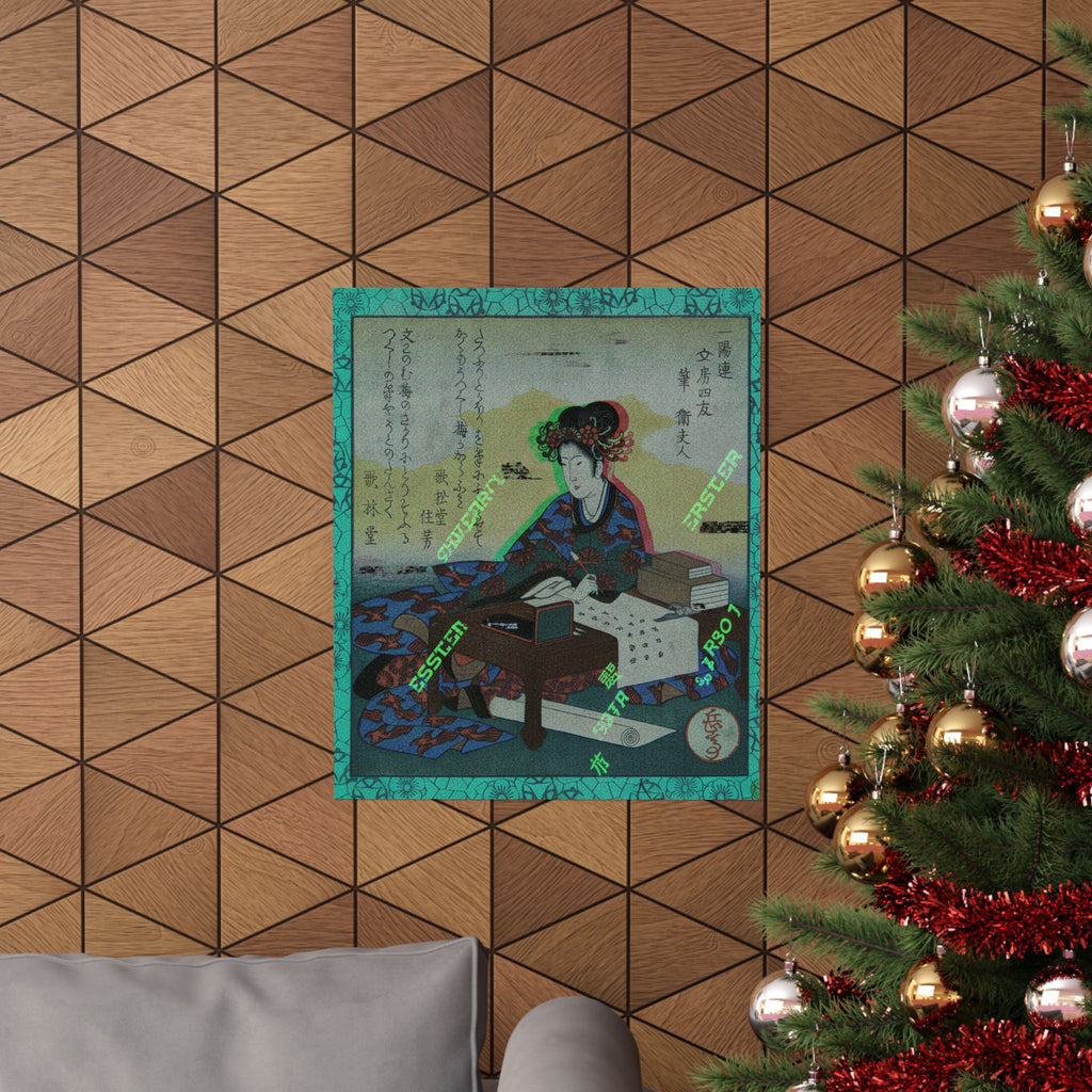 Glitch Culture — Chinese Lady Seated At A Table, Composing An Ode — Matte Poster
