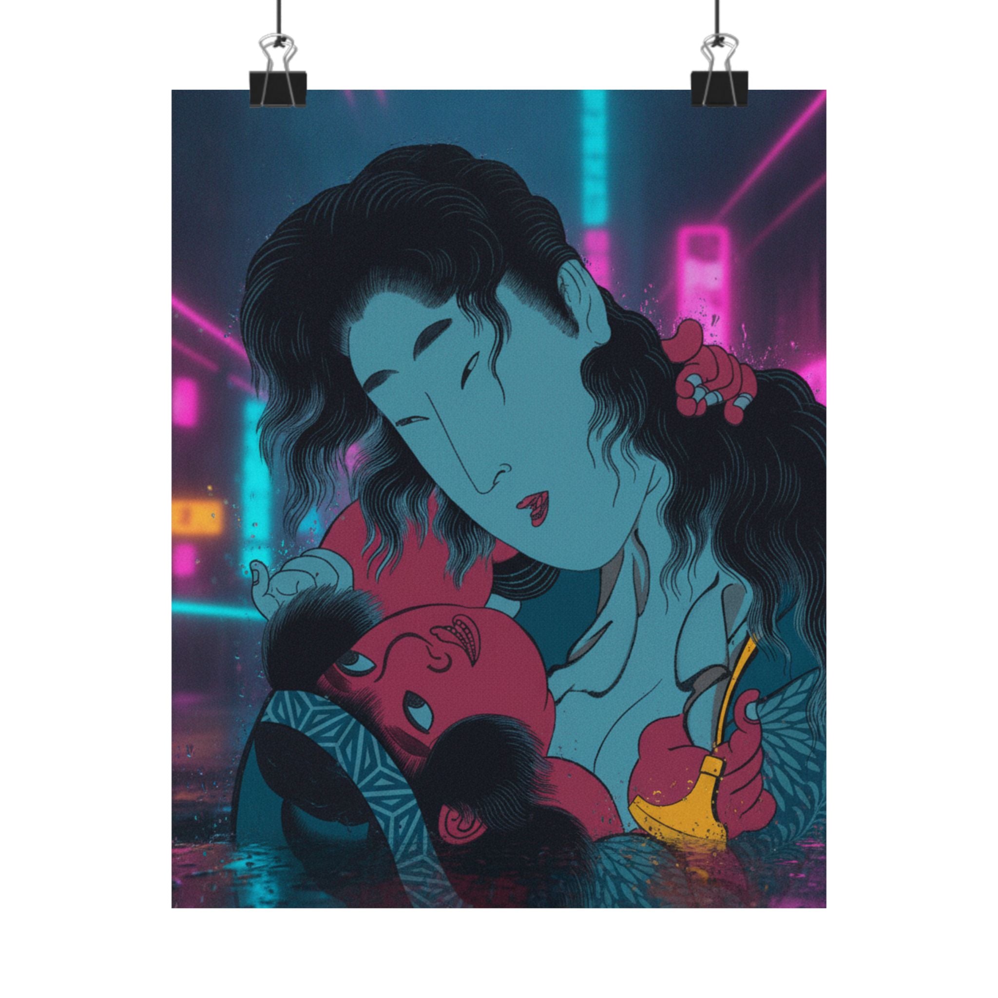 Neon Noir — Yamauba Playing With Kintarō — Matte Poster