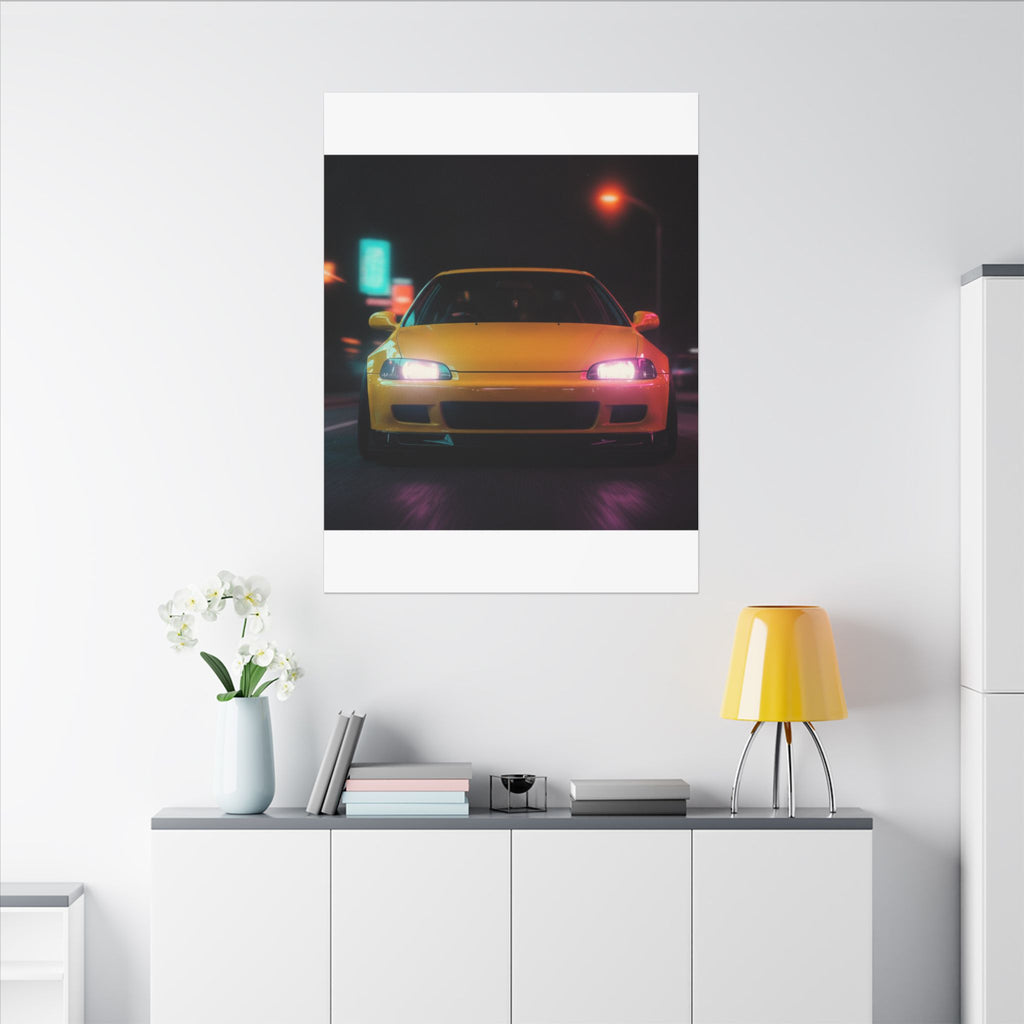 Neon Night JDM Yellow Coupe Street Matte Canvas