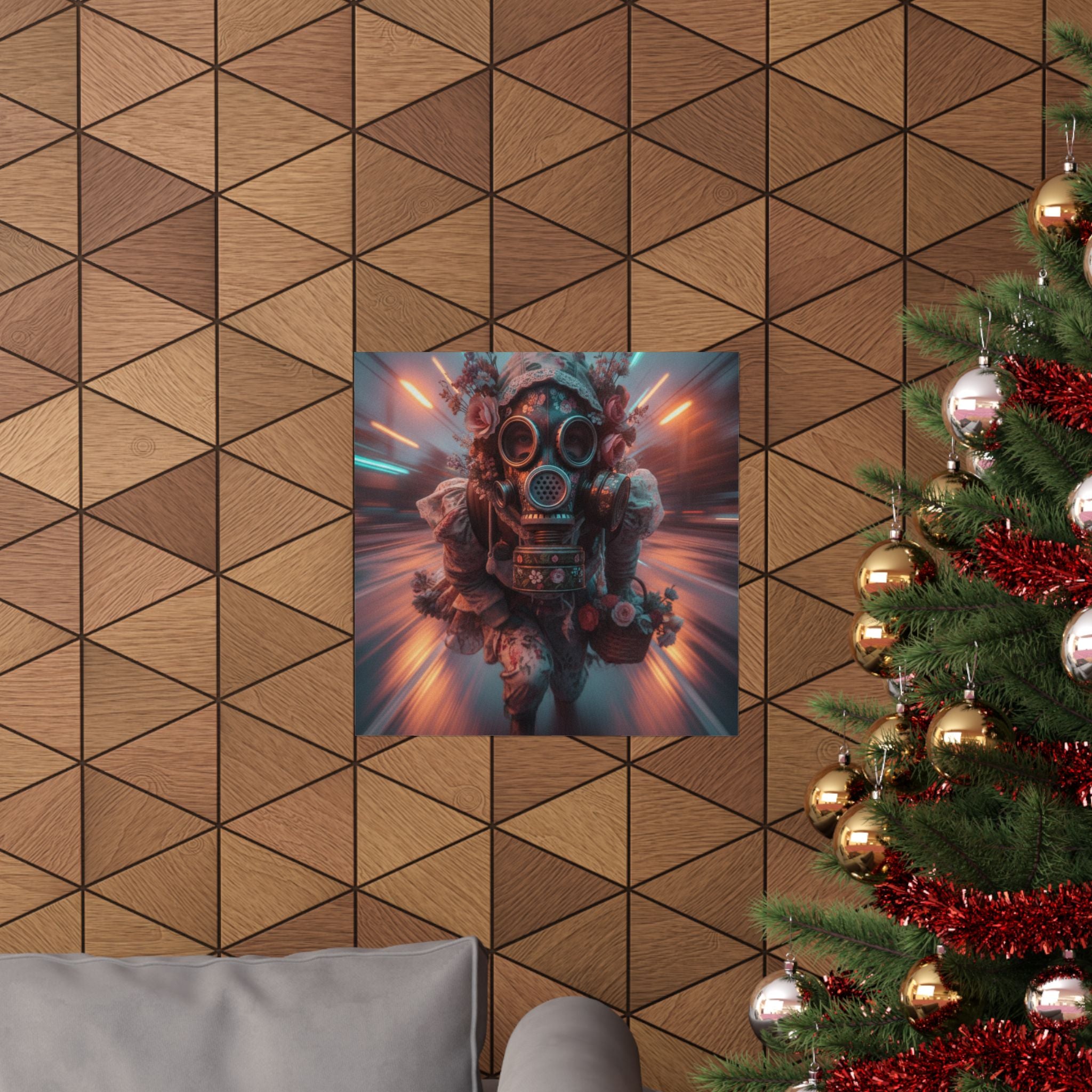 Neon Tunnel Rose Gas Mask Post-Apocalyptic Poster