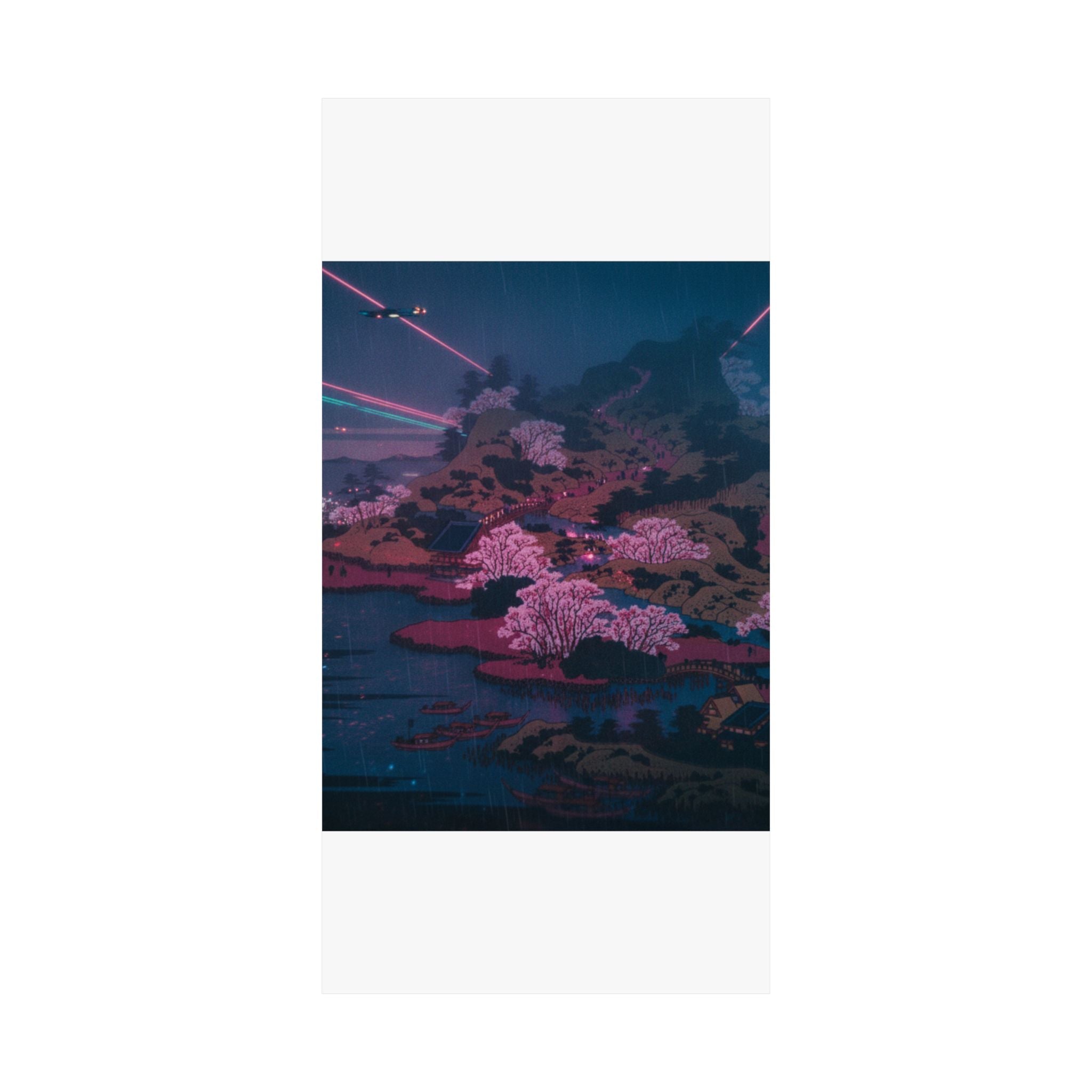 Neon Noir — Tenpōzan At The Mouth Of The Aji River In Settsu Province (Sesshū Ajikawaguchi T — Matte Poster