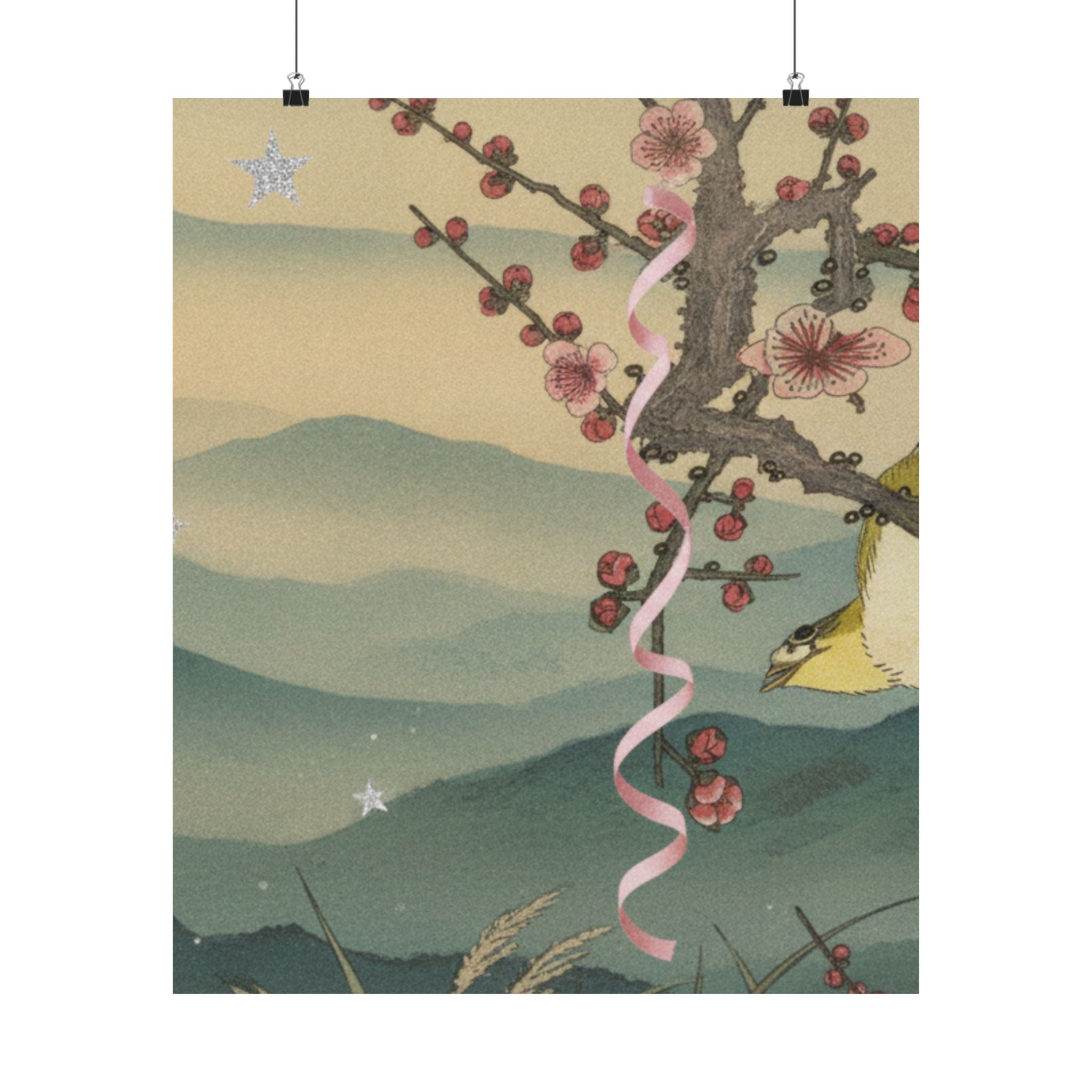 Scenic Nature — Bush Warbler On A Plum Branch (Ume Ni Uguisu) — Matte Poster
