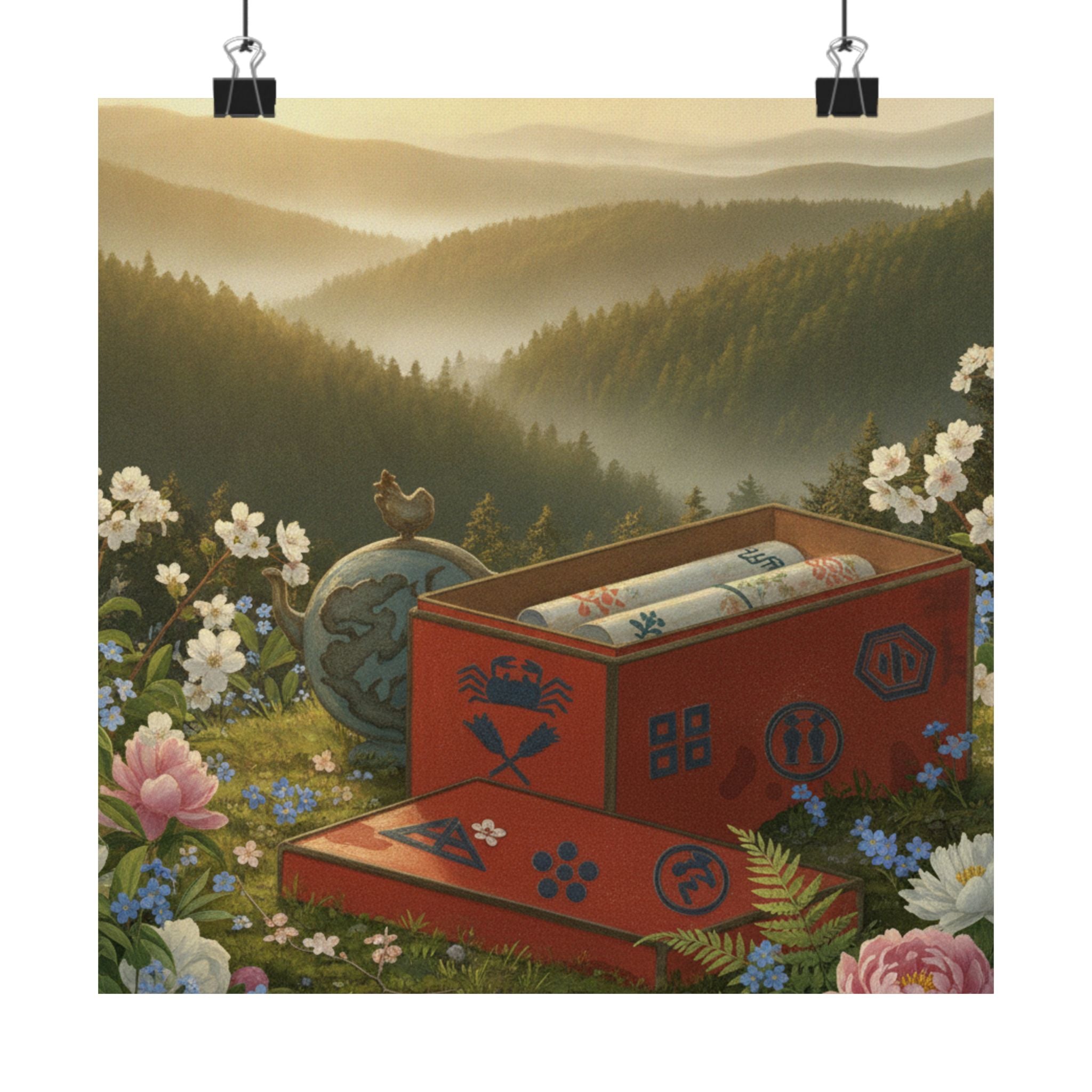 Scenic Nature — Red Lacquer Box And Water-Pot — Matte Poster