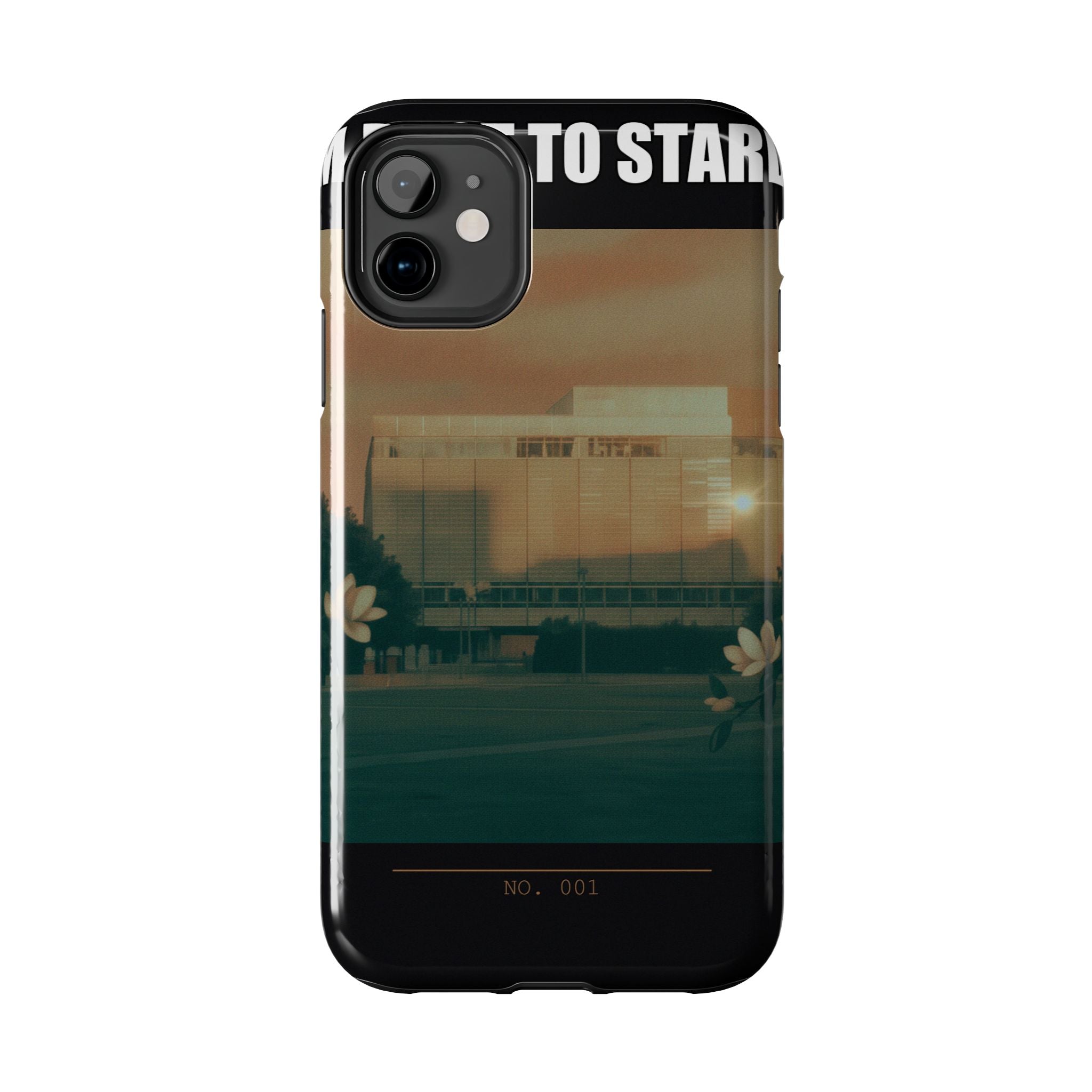 Dusk Brutalist Building and Daisies Photo Phone Case