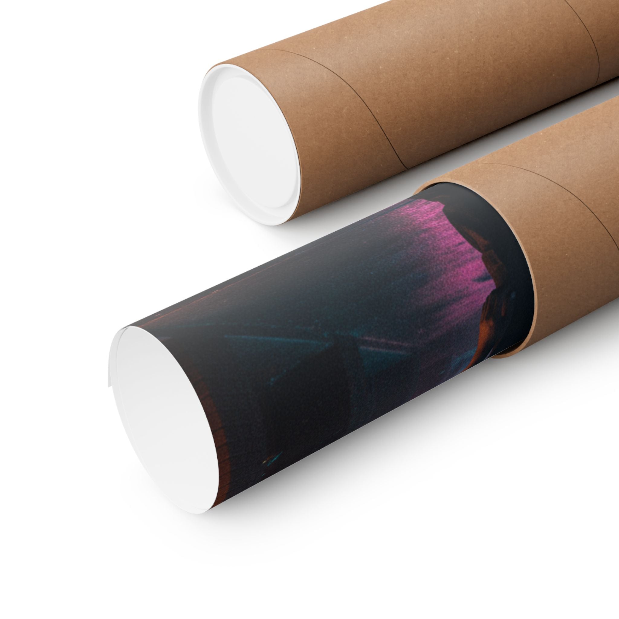 Rainy Neon City Street Silhouette Teal Pink Matte Poster