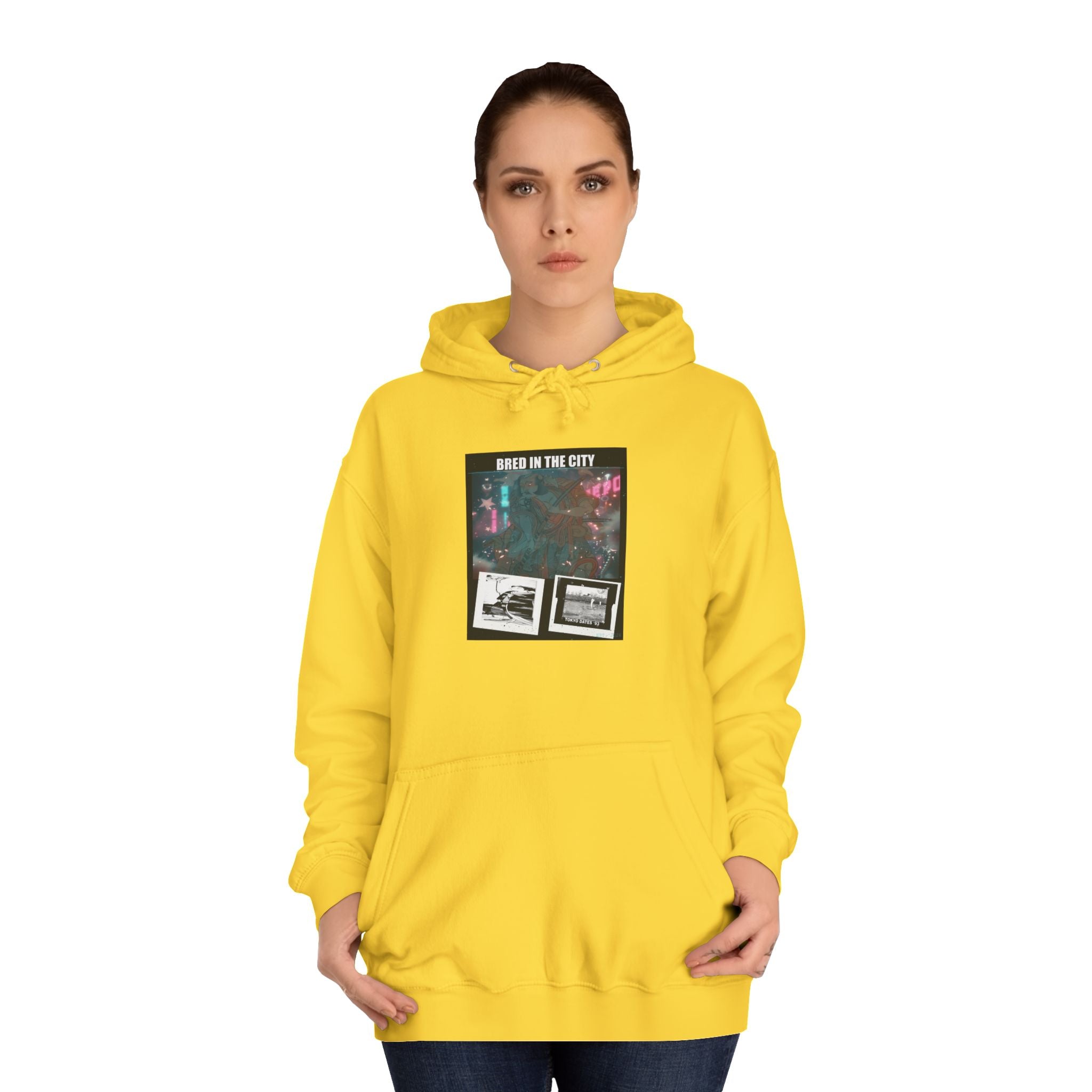 Bred In The City Neon Car Polaroid Collage Hoodie
