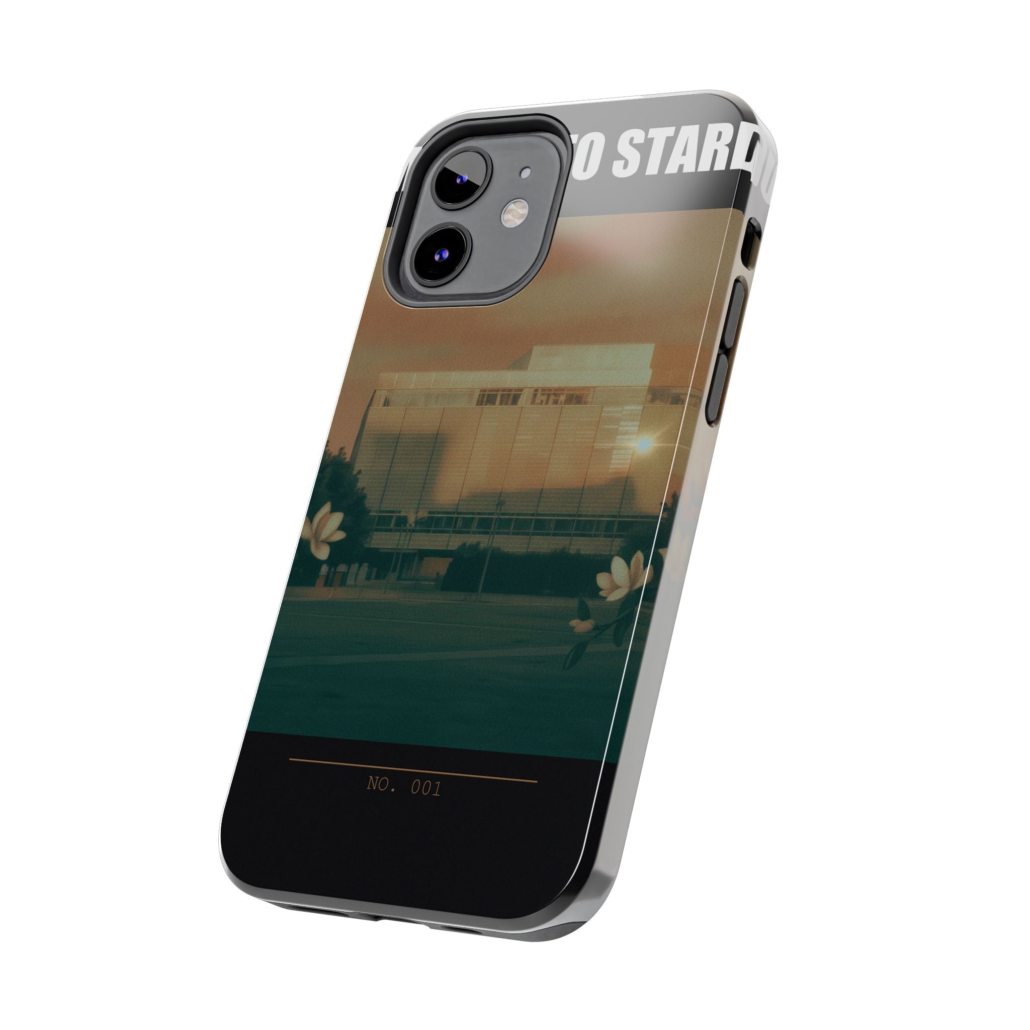 Dusk Brutalist Building and Daisies Photo Phone Case