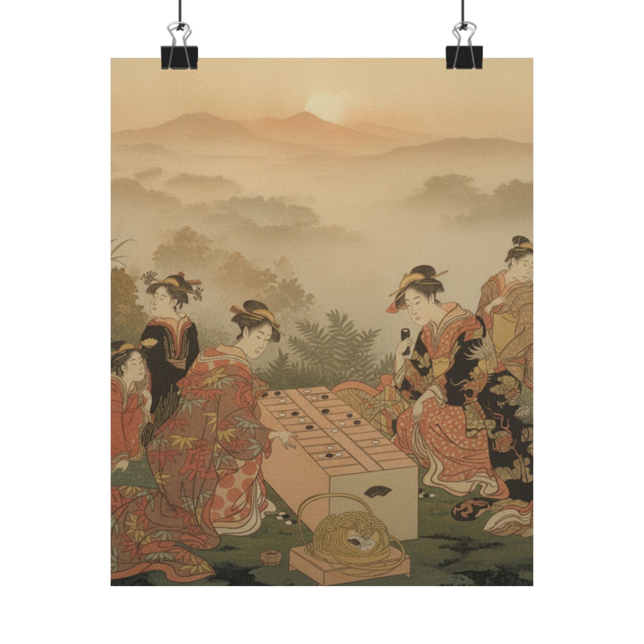 Scenic Nature — Two Young Women Playing A Game Of Sugoroku — Matte Poster