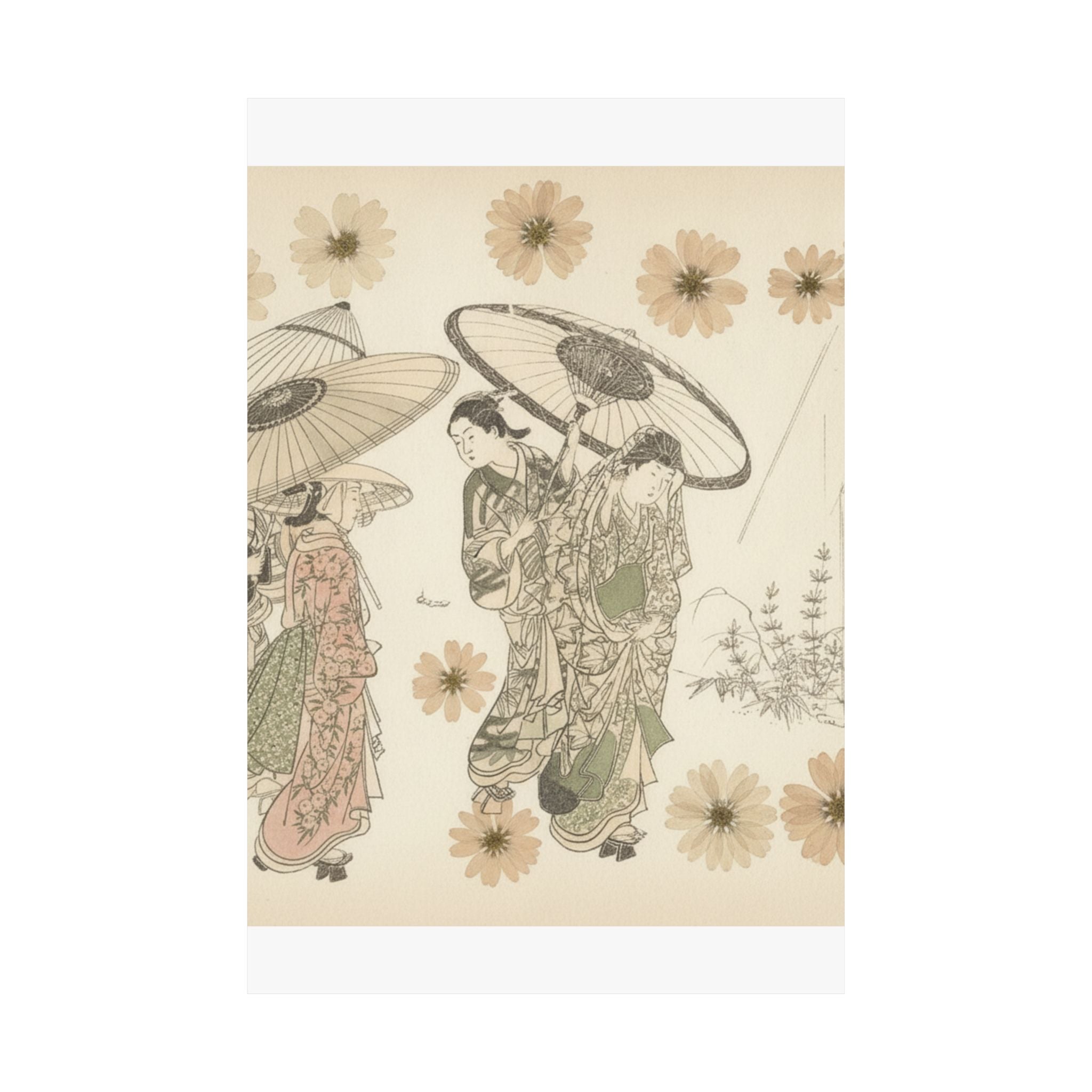 Botanical — A Lady With Three Attendants In The Rain — Matte Poster