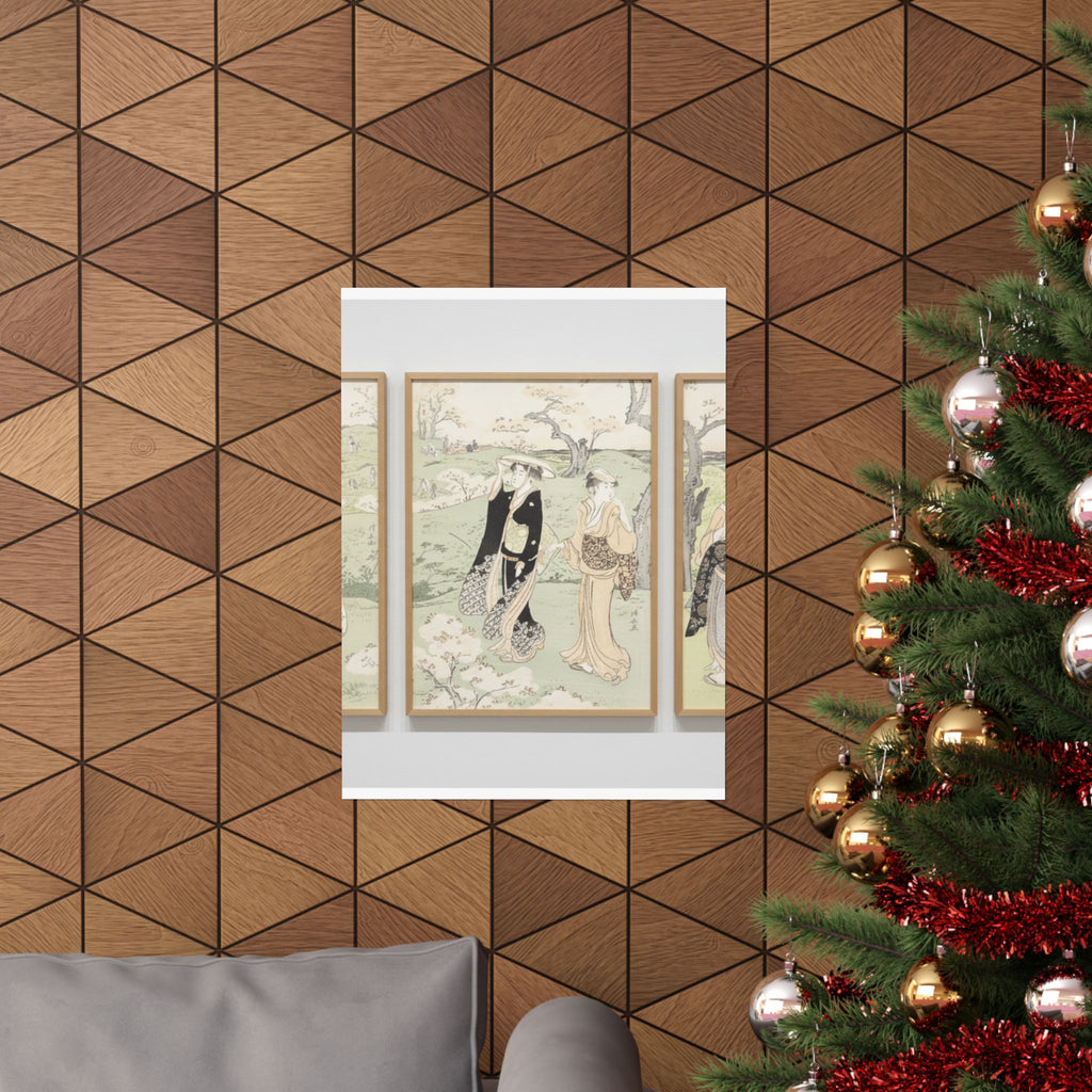 Watercolor — Young Ladies Viewing Cherry–Blossoms At Asukayama — Matte Poster