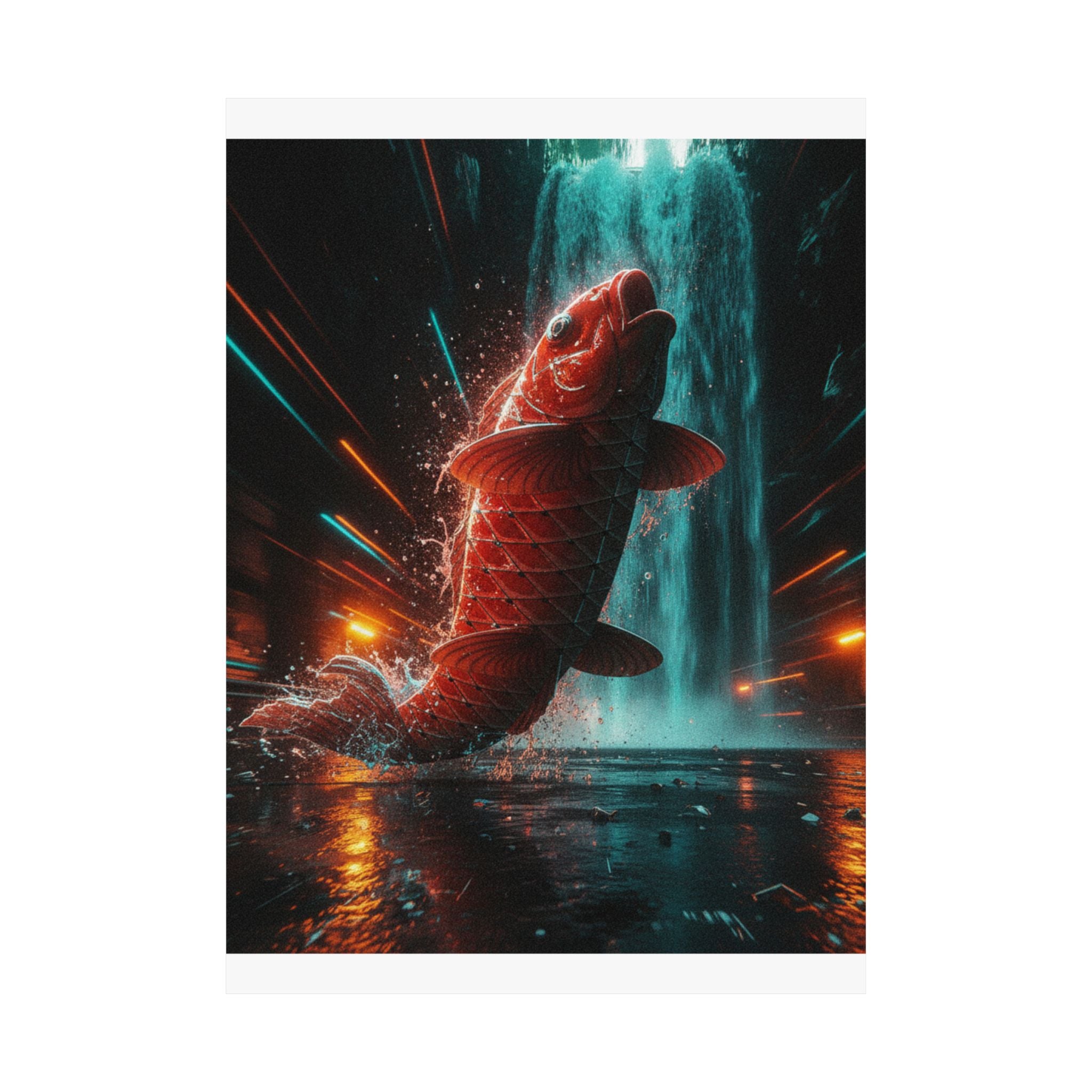 Fast Furious — Red Carp Ascending A Waterfall — Matte Poster