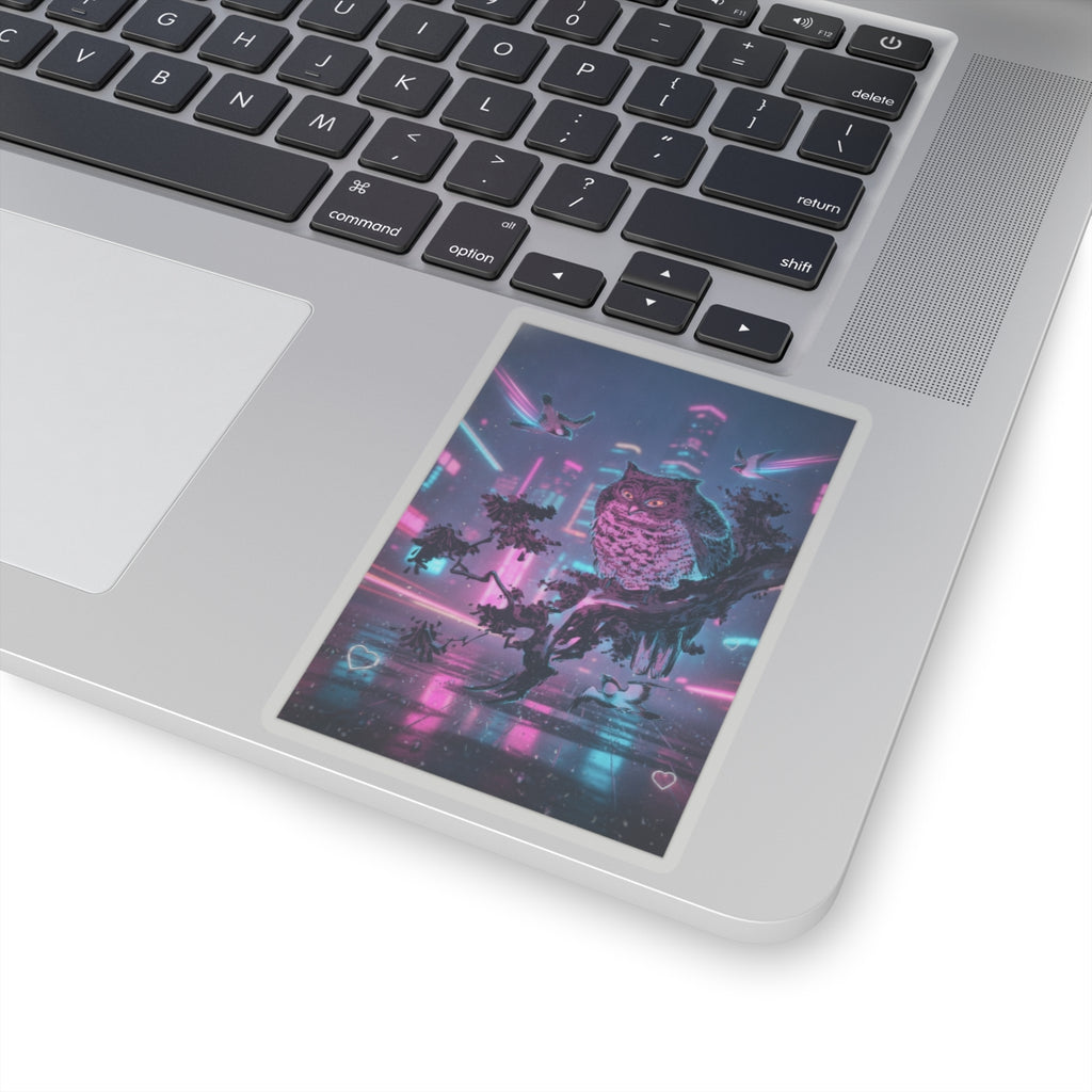 Neon Noir — Owl And Two Swallows — Kiss-Cut Sticker