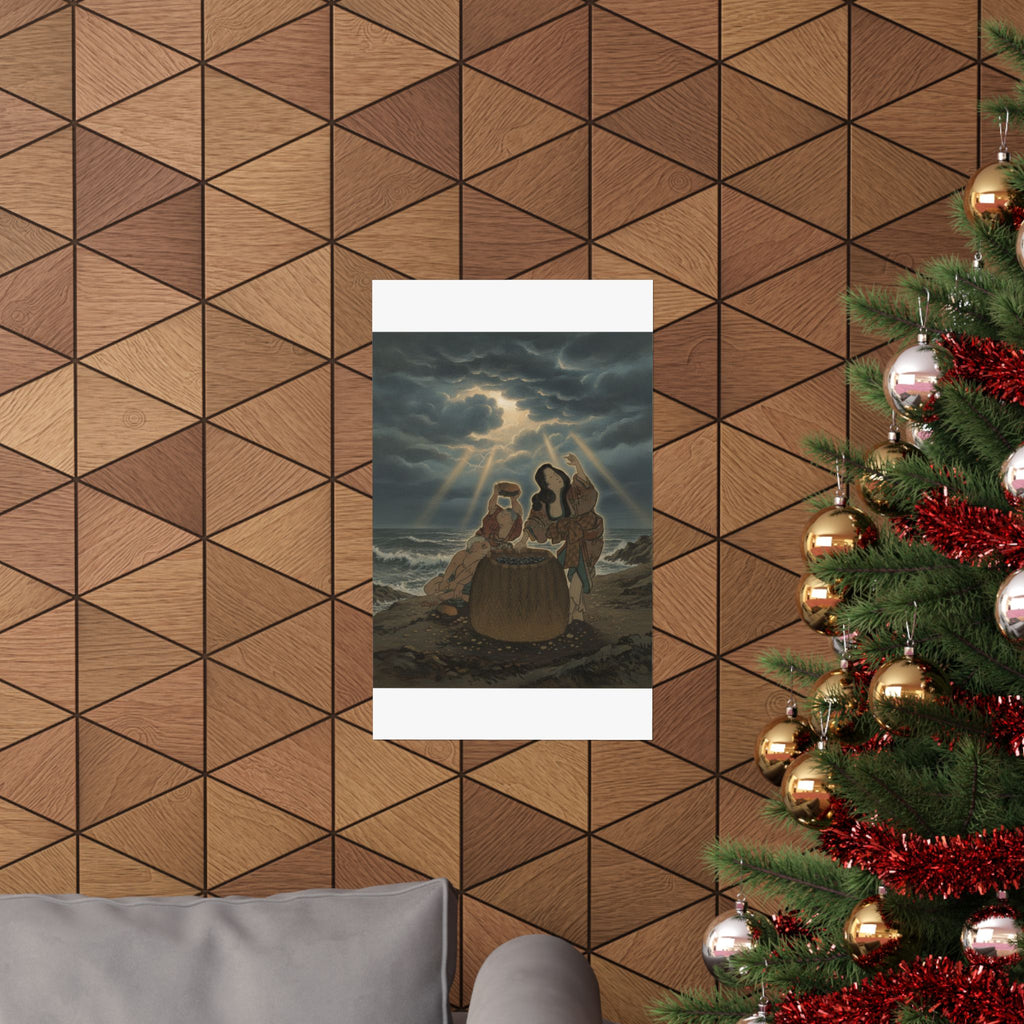 Dramatic Storm — Fisherwoman With A Basket And Two Boys — Matte Poster