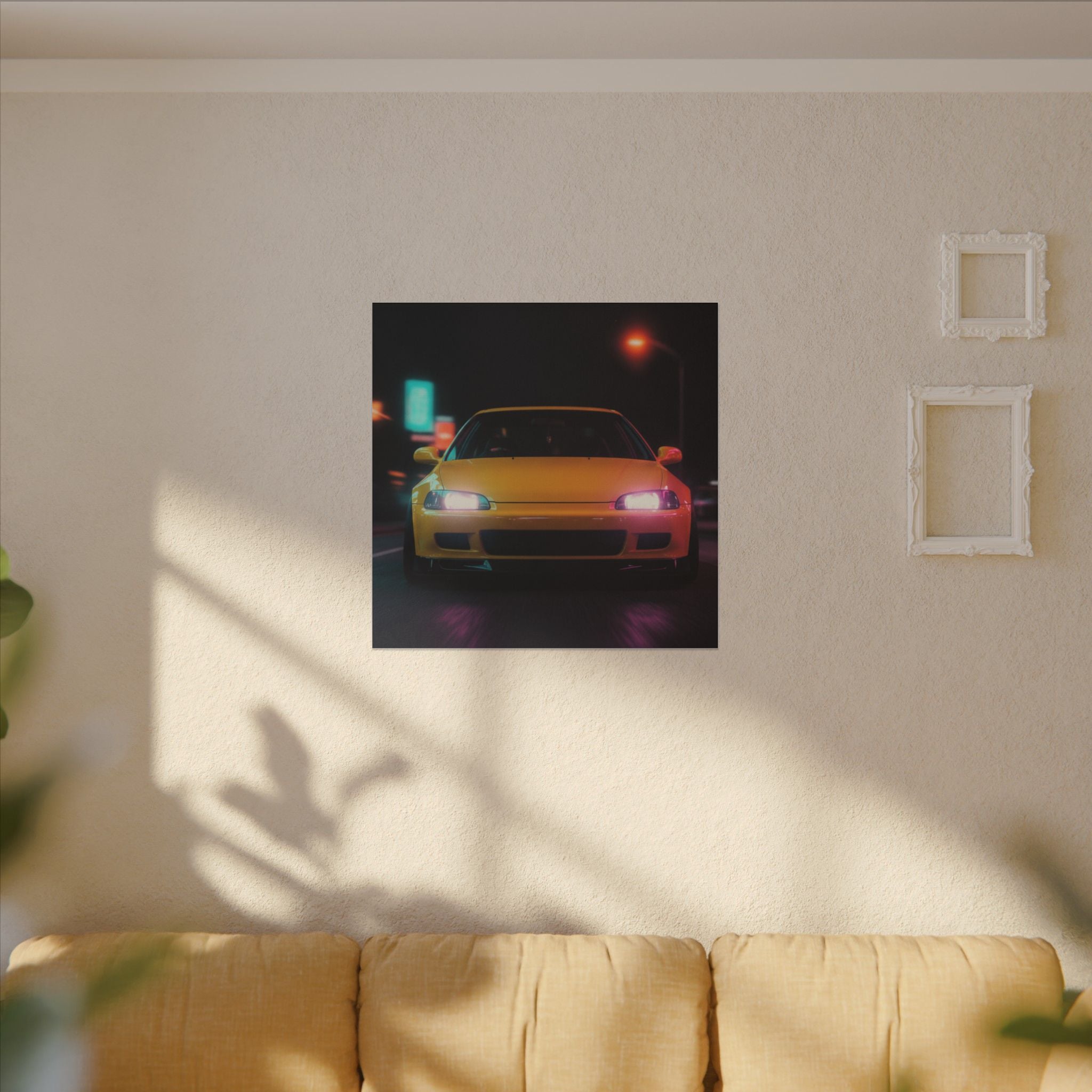 Neon Night JDM Yellow Coupe Street Matte Canvas