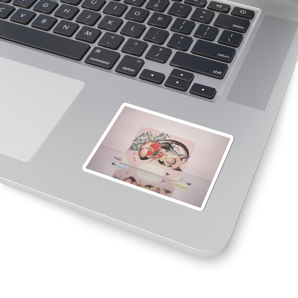 Product Marketing — Rooster, Hen And Chicken With Spiderwort — Kiss-Cut Sticker
