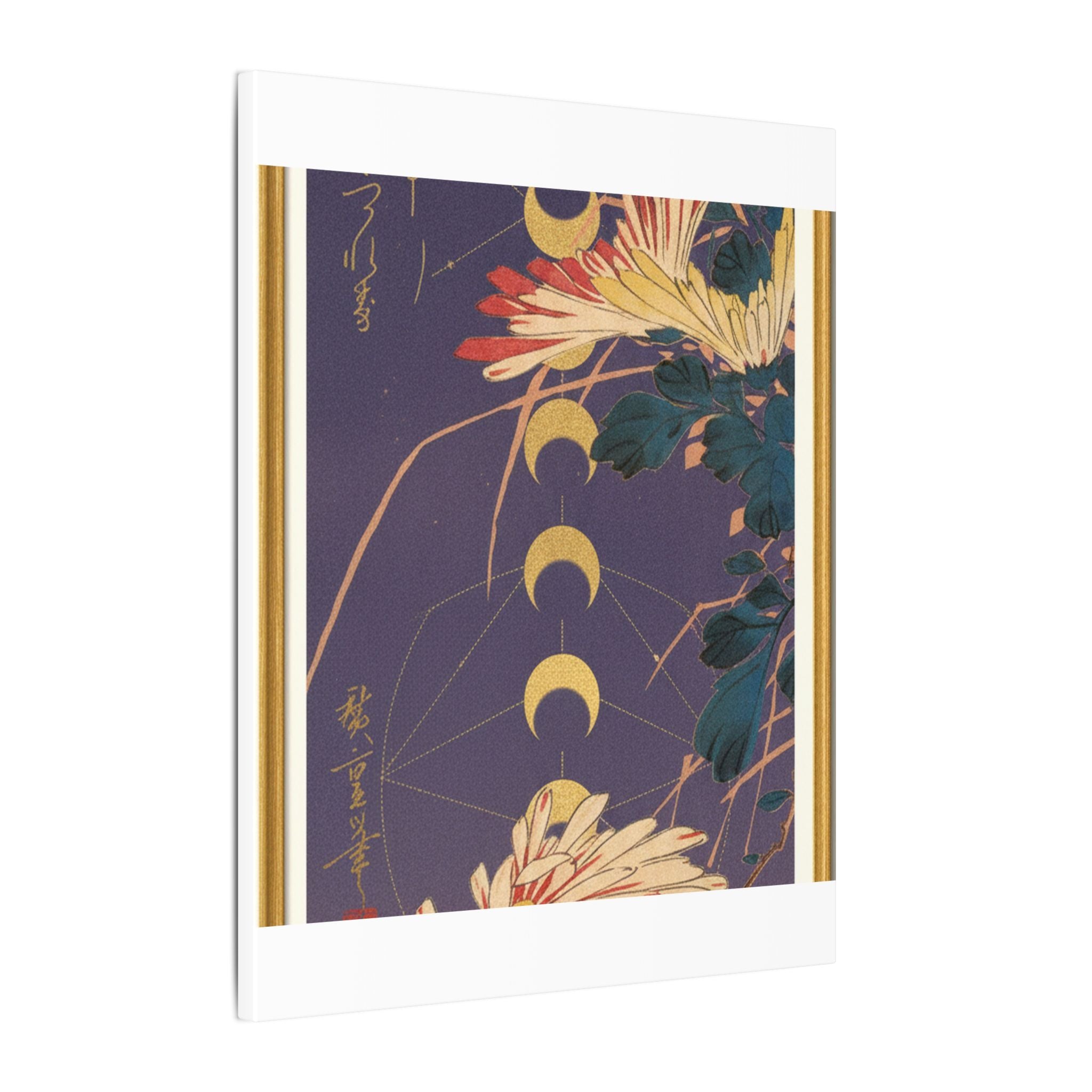 Chrysanthemum and Gold Moon Phases Woodblock Matte Canvas