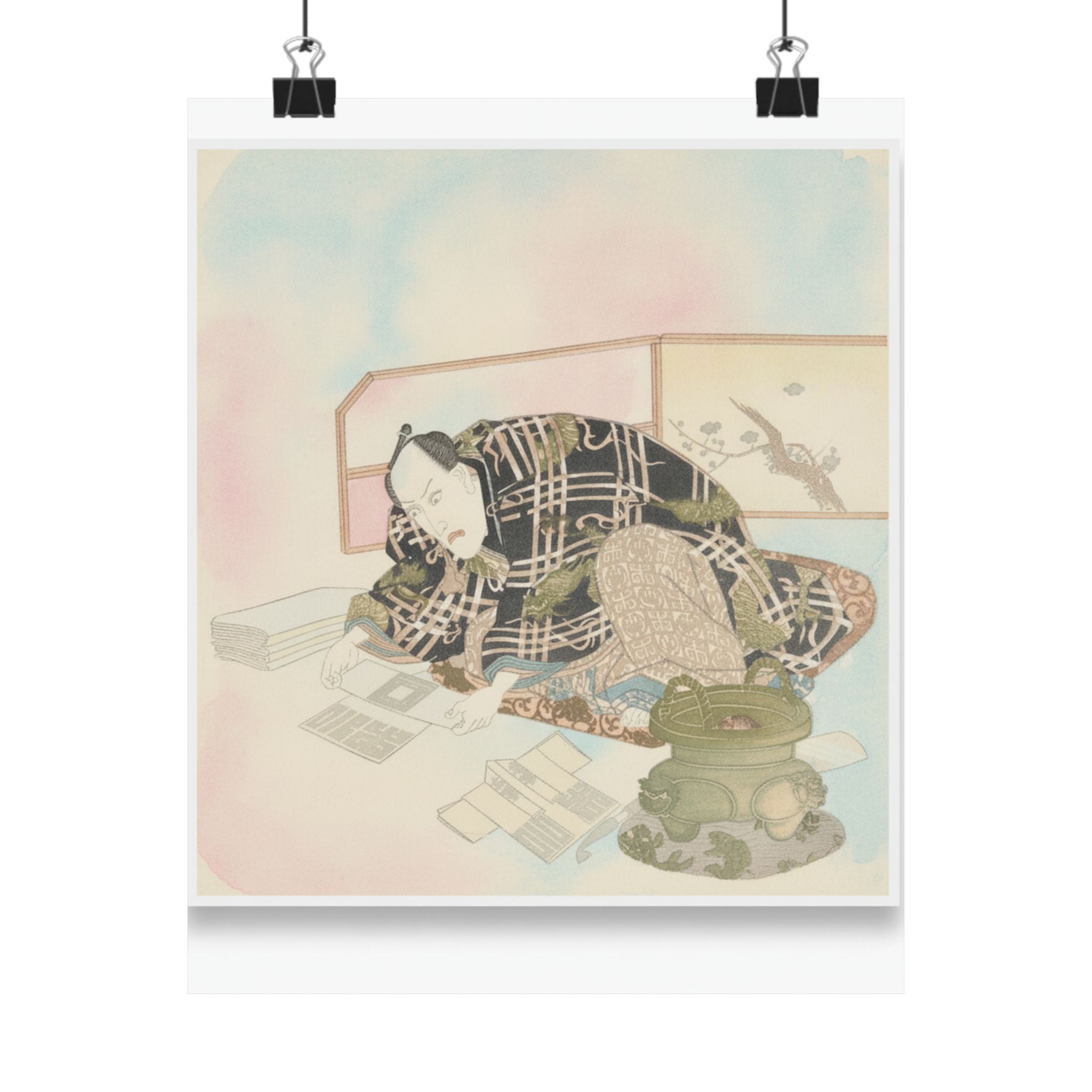 Watercolor — Ichikawa Danjūrō Vii Preparing New Year'S Gifts — Matte Poster