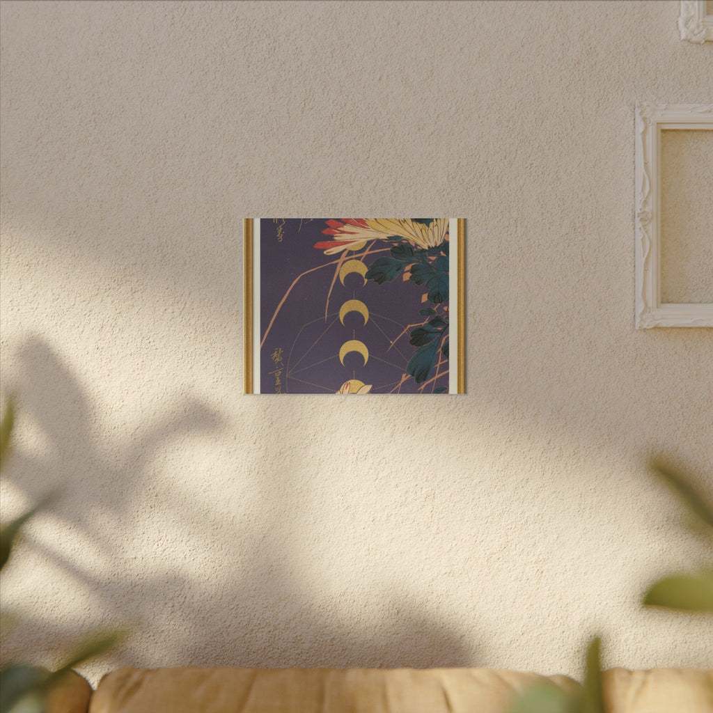 Chrysanthemum and Gold Moon Phases Woodblock Matte Canvas