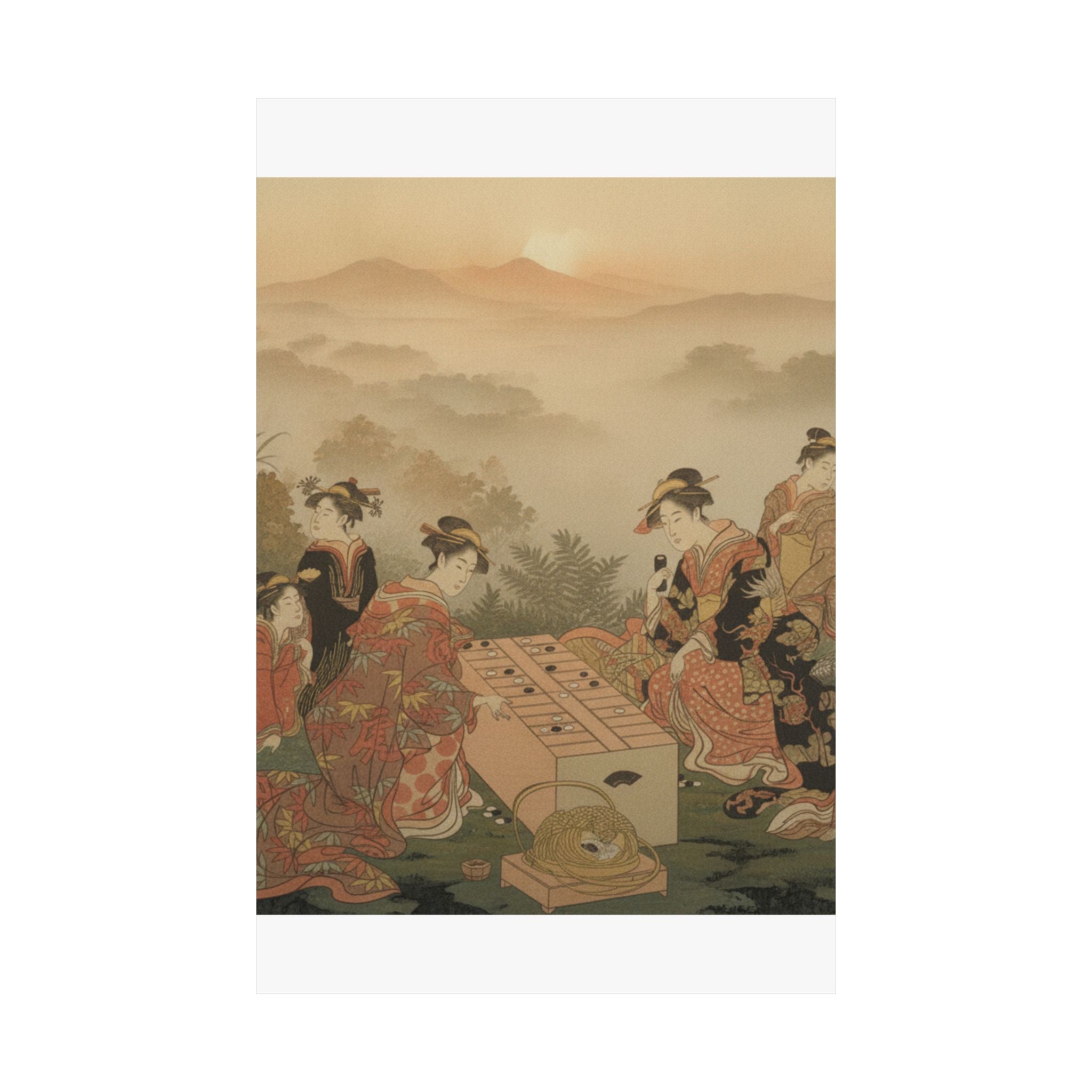 Scenic Nature — Two Young Women Playing A Game Of Sugoroku — Matte Poster