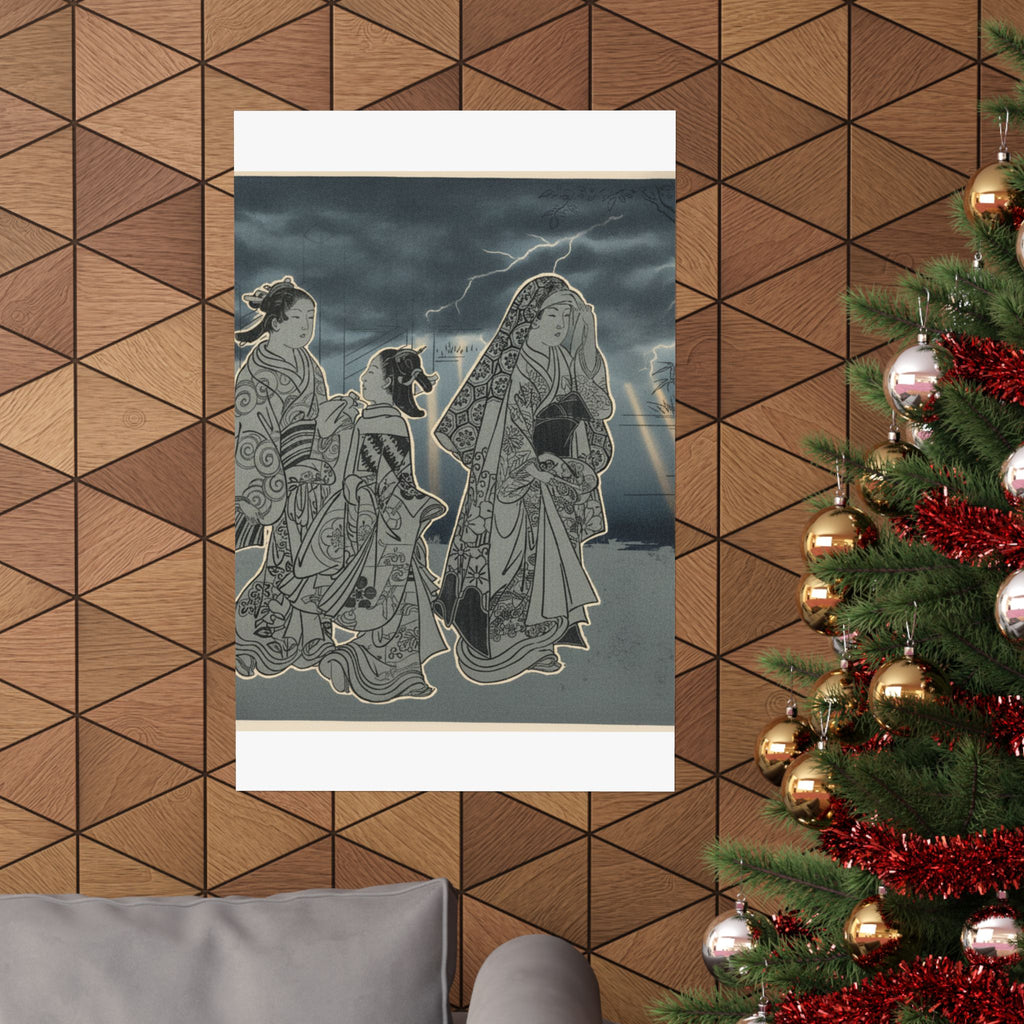 Dramatic Storm — A Courtesan Followed By Two Girl Attendants — Matte Poster