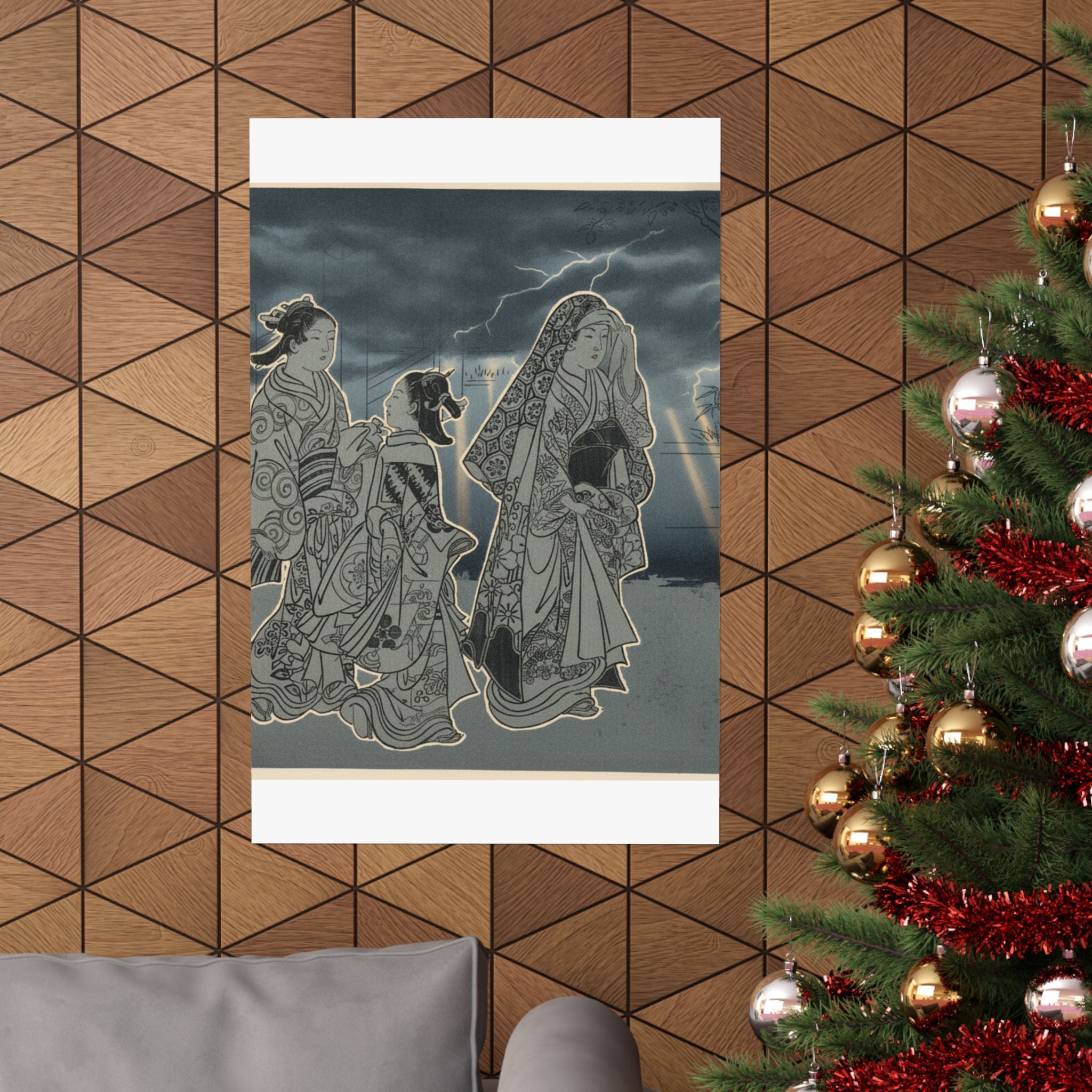 Dramatic Storm — A Courtesan Followed By Two Girl Attendants — Matte Poster