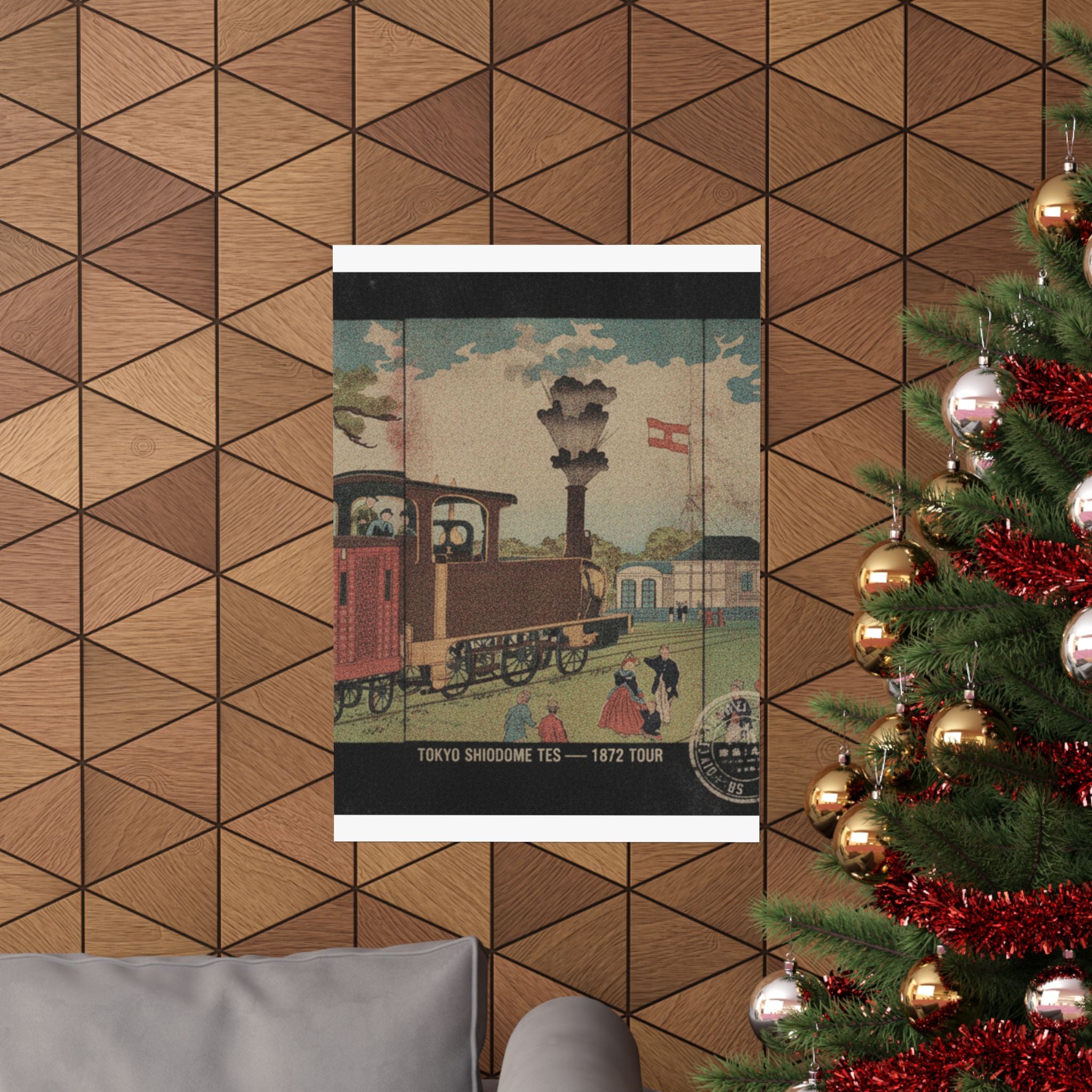 Vintage Bootleg — Illustration Of A Steam Locomotive Passing Shiodome In Tokyo (Tōkyō Shiodome Tes — Matte Poster