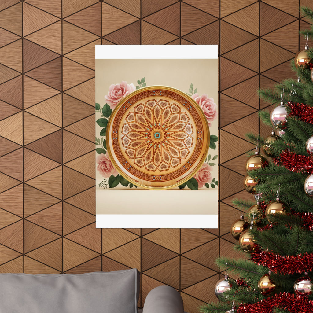 Gilded Moroccan Medallion and Pink Roses Art Poster