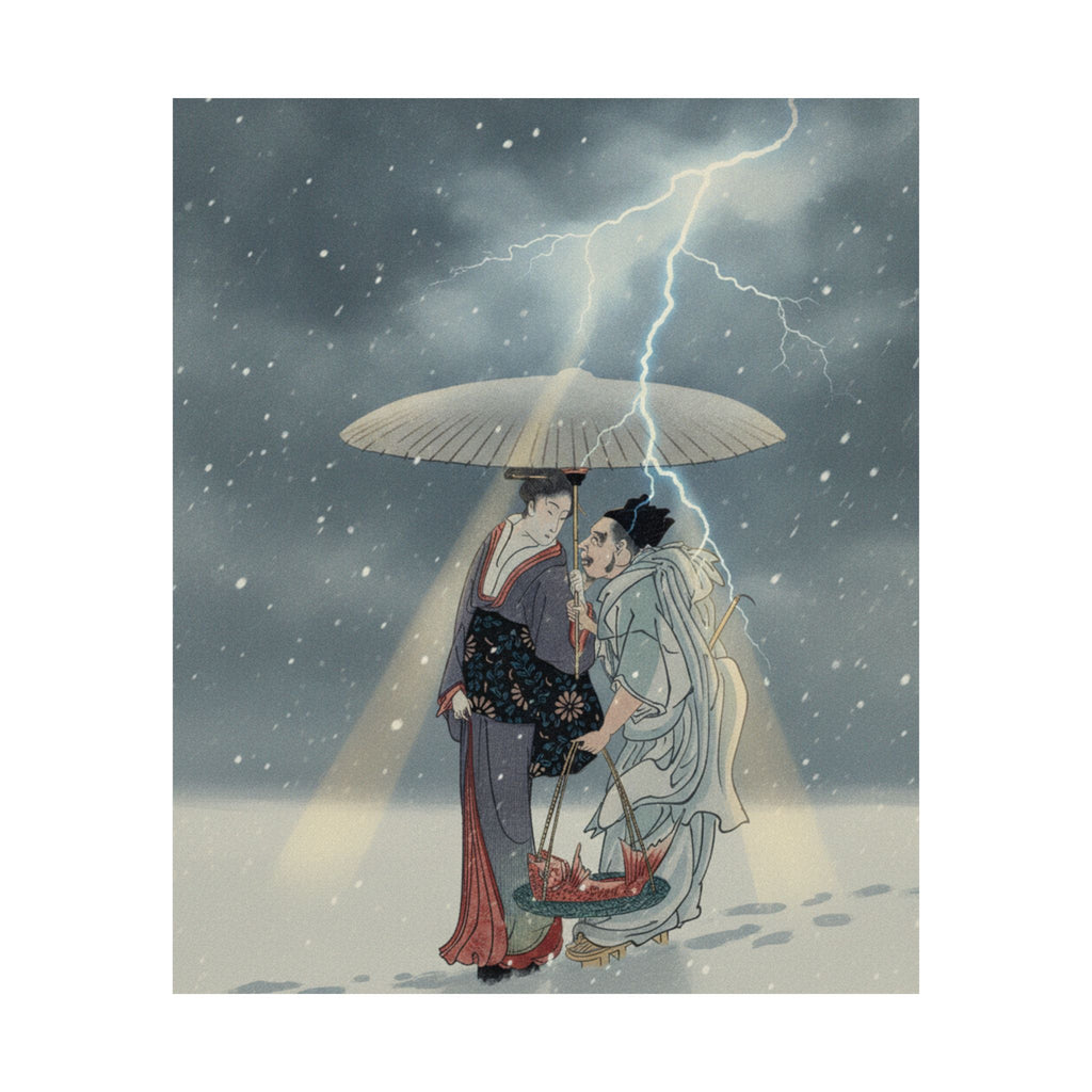 Dramatic Storm — Ebisu And Benten Walking In The Snow — Matte Poster