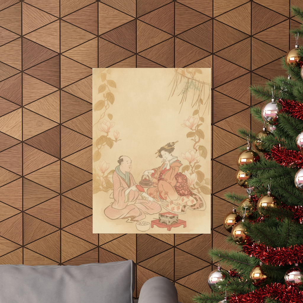 Southern Sunset — Woman Entertaining Her Guest With New Year Wine — Matte Poster