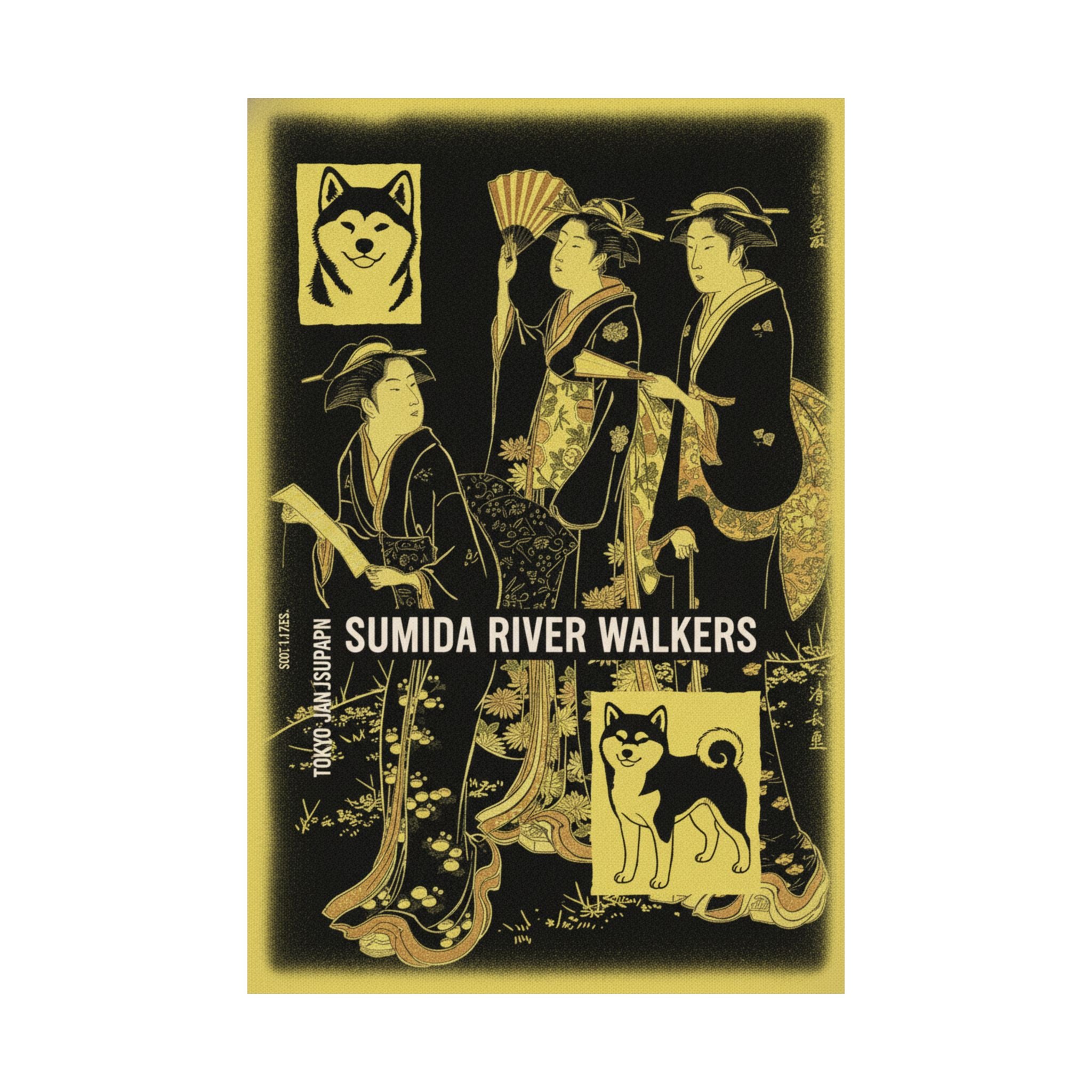 Streetwear Collage — Three Young Women Strolling On The Bank Of The Sumida River — Matte Poster