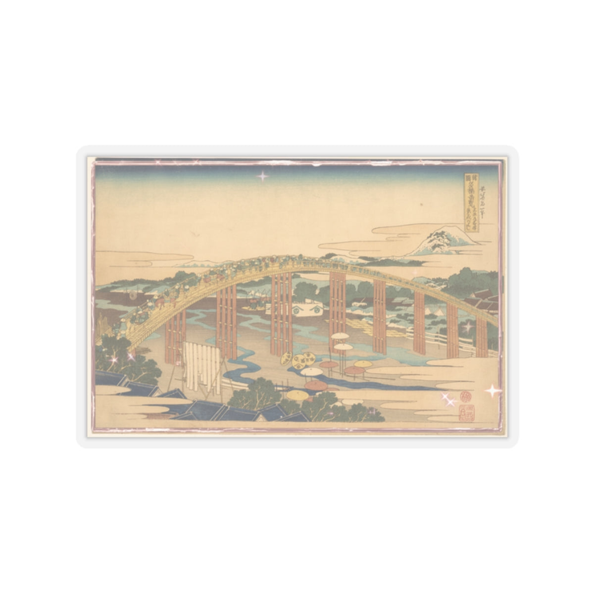 Scenic Nature — Yahagi Bridge At Okazaki On The Tōkaidō (Tōkaidō Okazaki Yahagi No Hashi), From  — Kiss-Cut Sticker