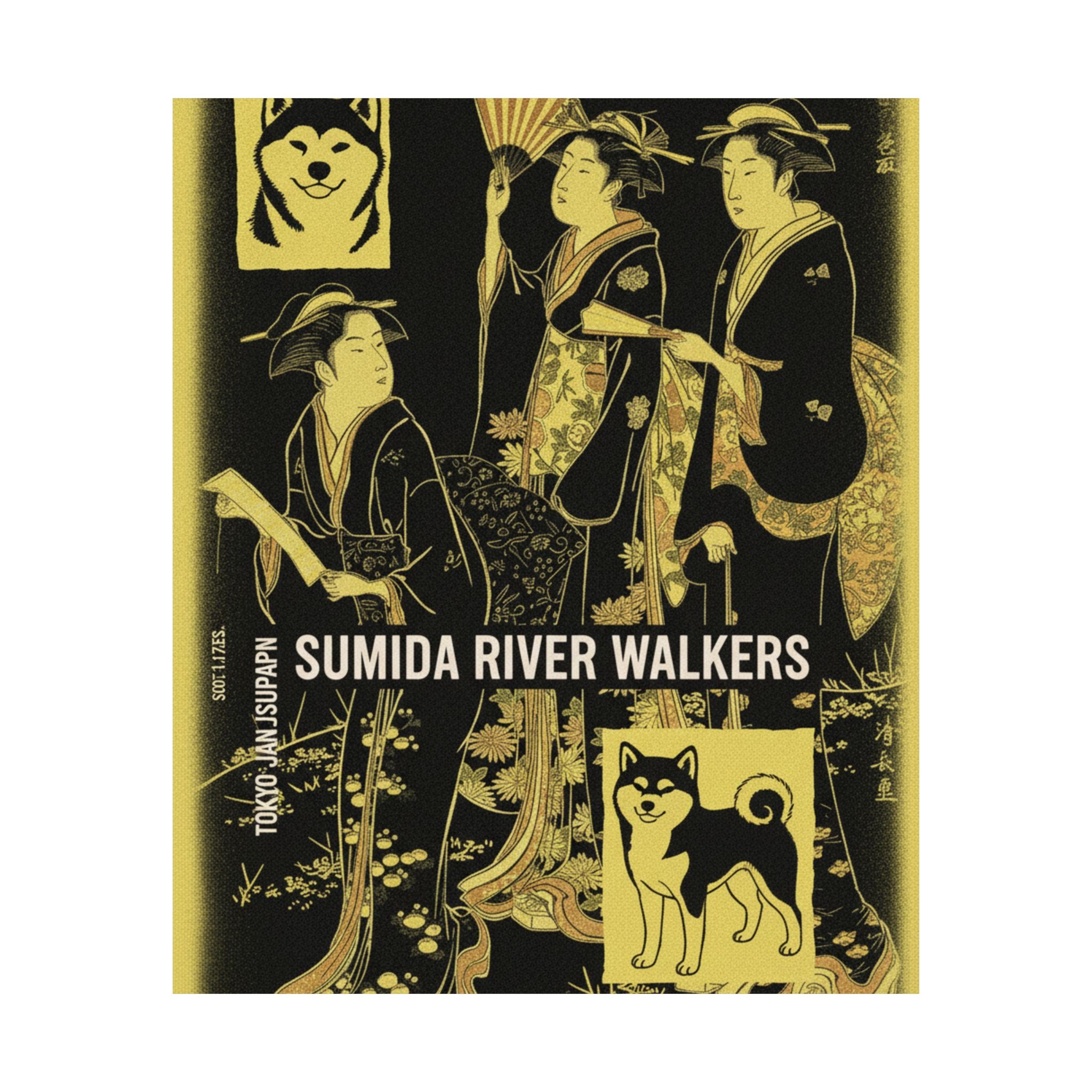 Streetwear Collage — Three Young Women Strolling On The Bank Of The Sumida River — Matte Poster