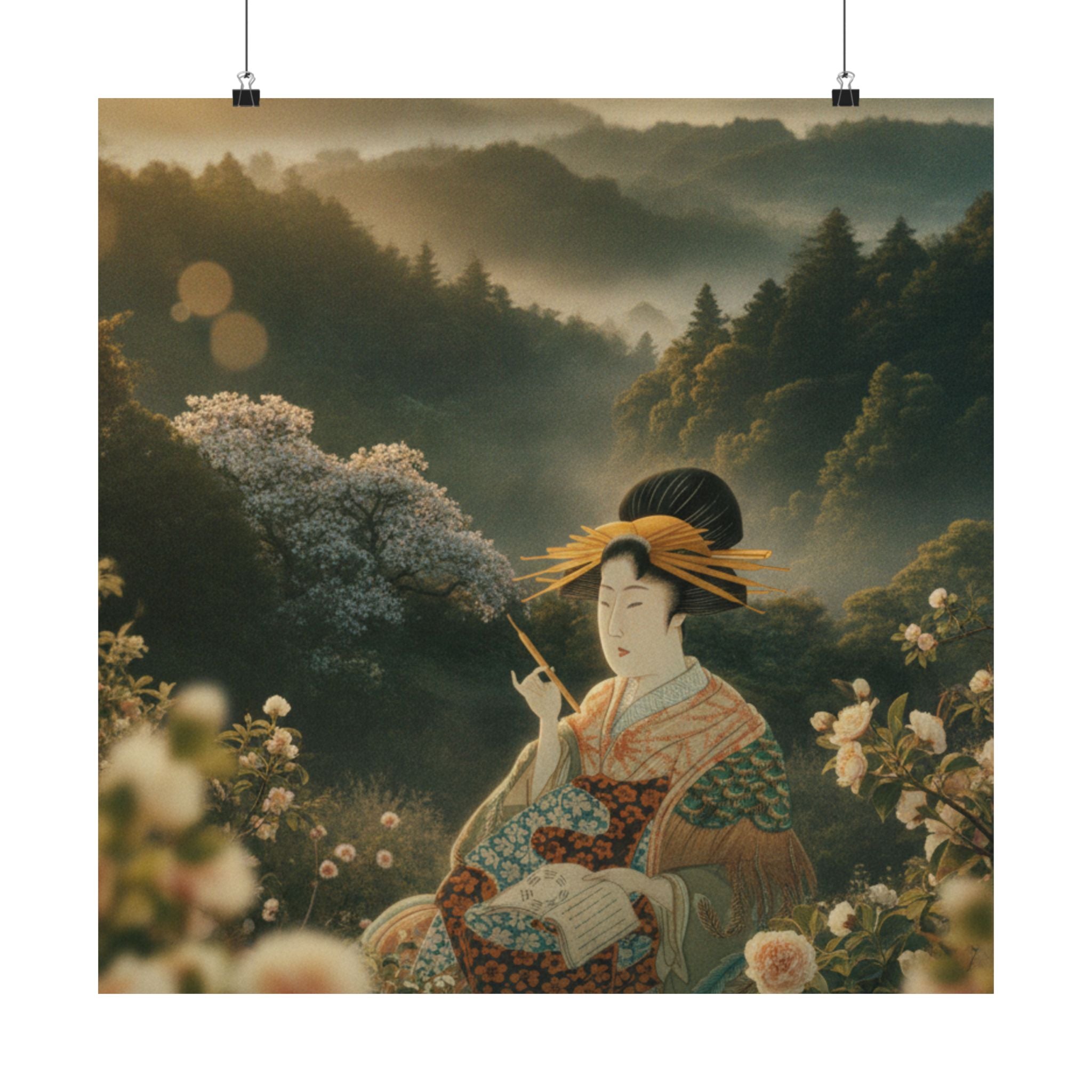 Scenic Nature — Courtesan With Book And Hair-Pin — Matte Poster