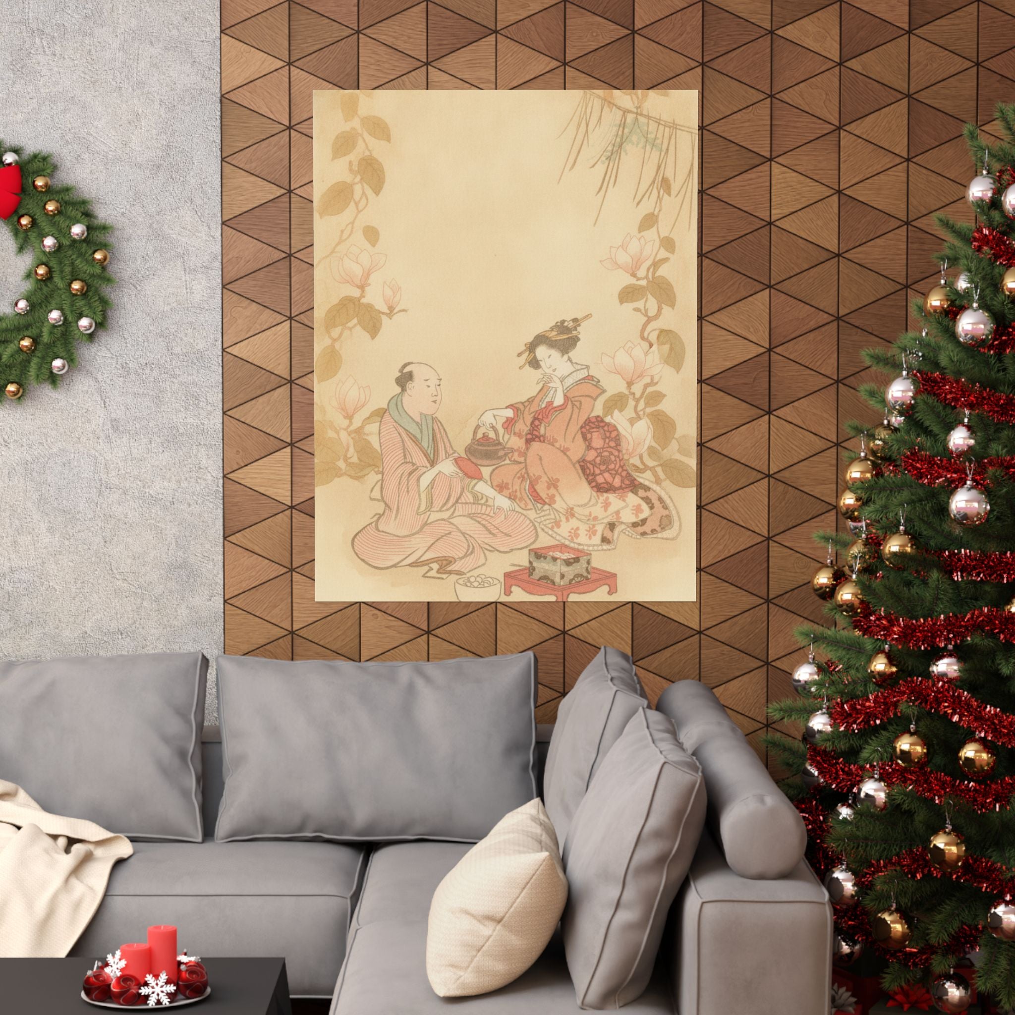 Southern Sunset — Woman Entertaining Her Guest With New Year Wine — Matte Poster